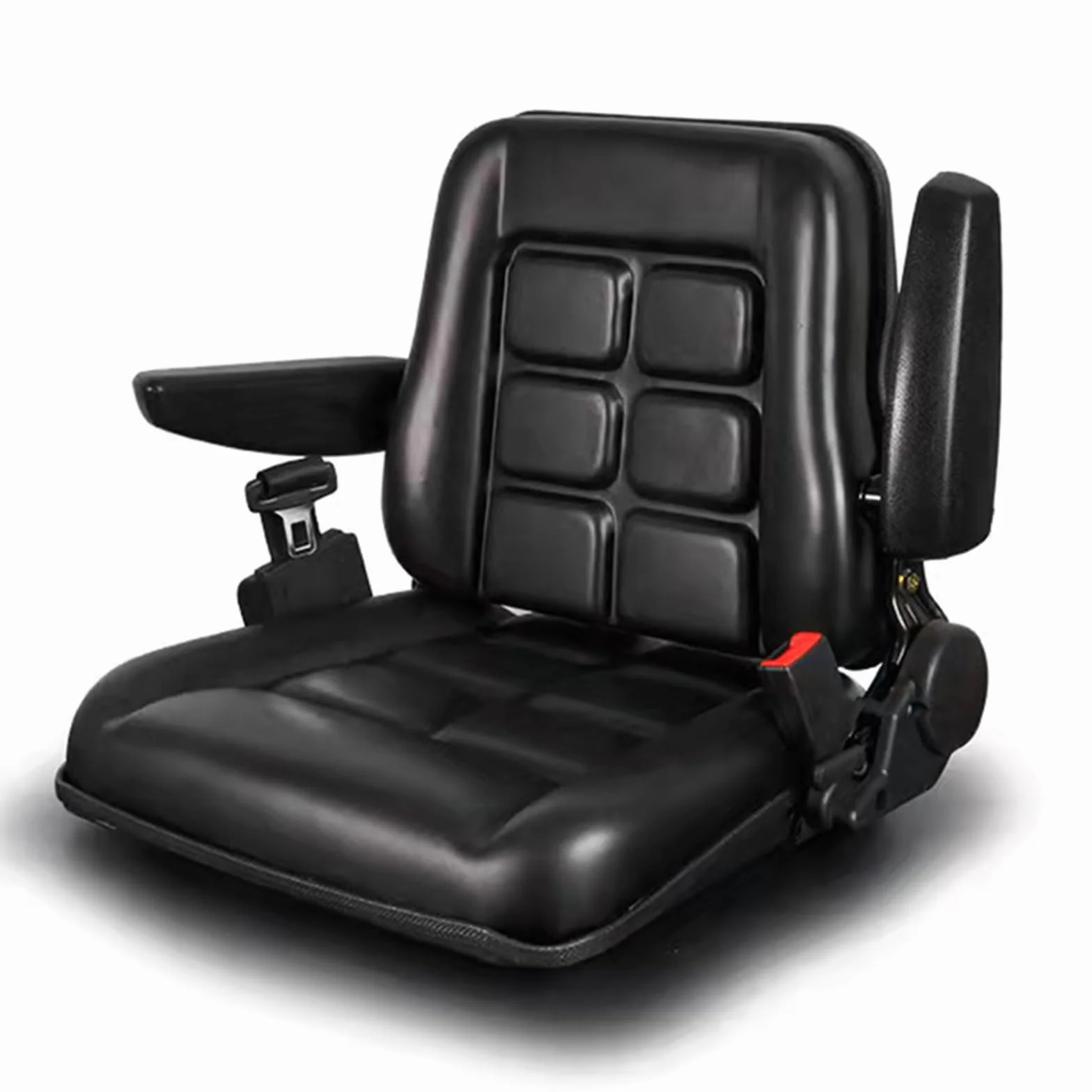Universal verstellbarer Gabelstaplersitz mit Sicherheitsgurt, Arm- und Rückenlehne, wasserdichter PVC-Sitz für Traktor Bagger