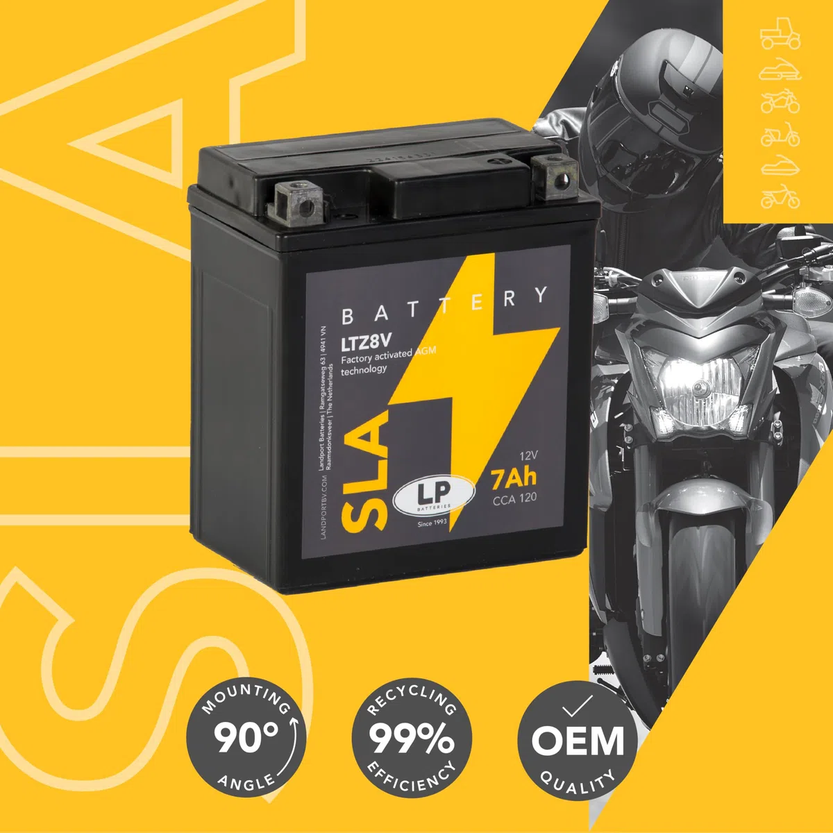 LANDPORT Batterie LTZ8V 12V 7Ah kompatibel für Honda CBF 500, CMX, CRF 250, Forza 125, PCX 125 150, SH Scoopy, Yamaha MT-03, X-Max 125 300