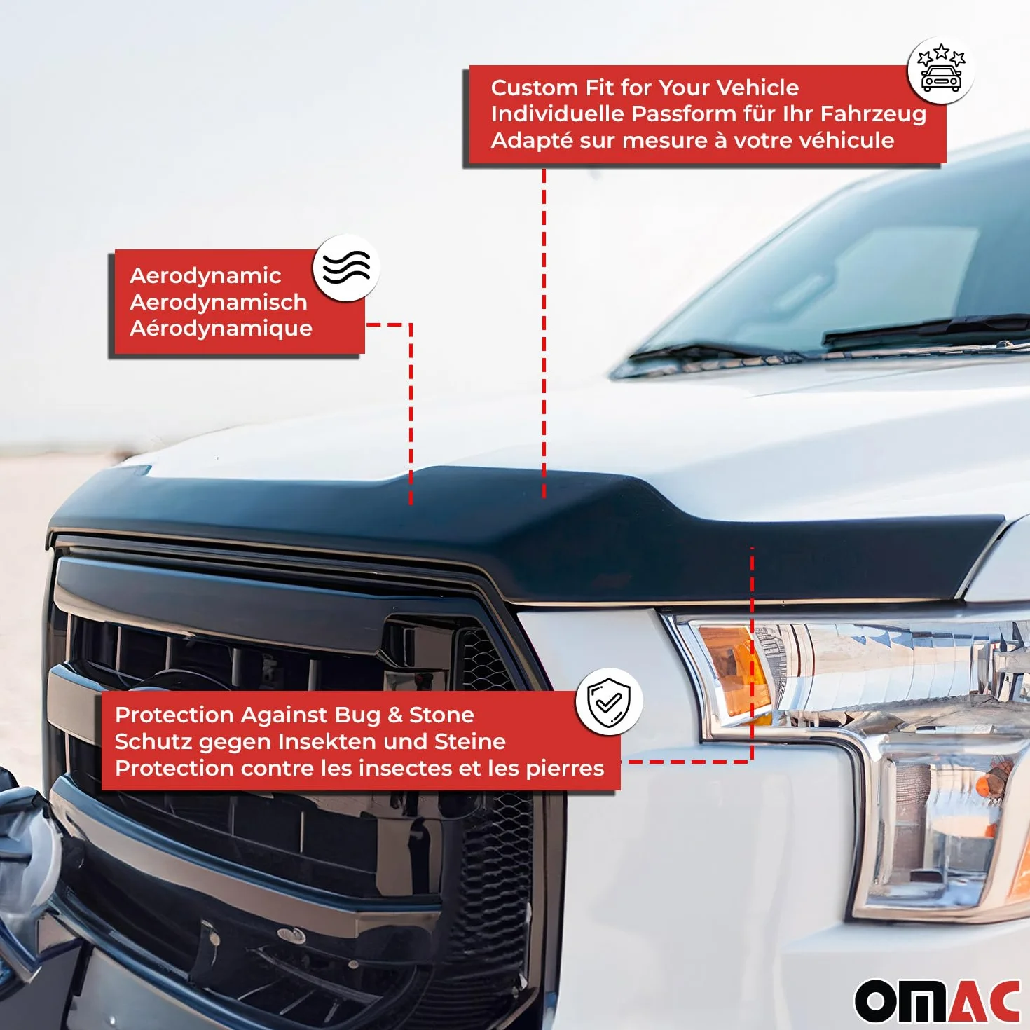 OMAC Motorhaube Deflektor Insektenschutz kompatibel mit Mitsubishi L200 2006-2015 Dunkel