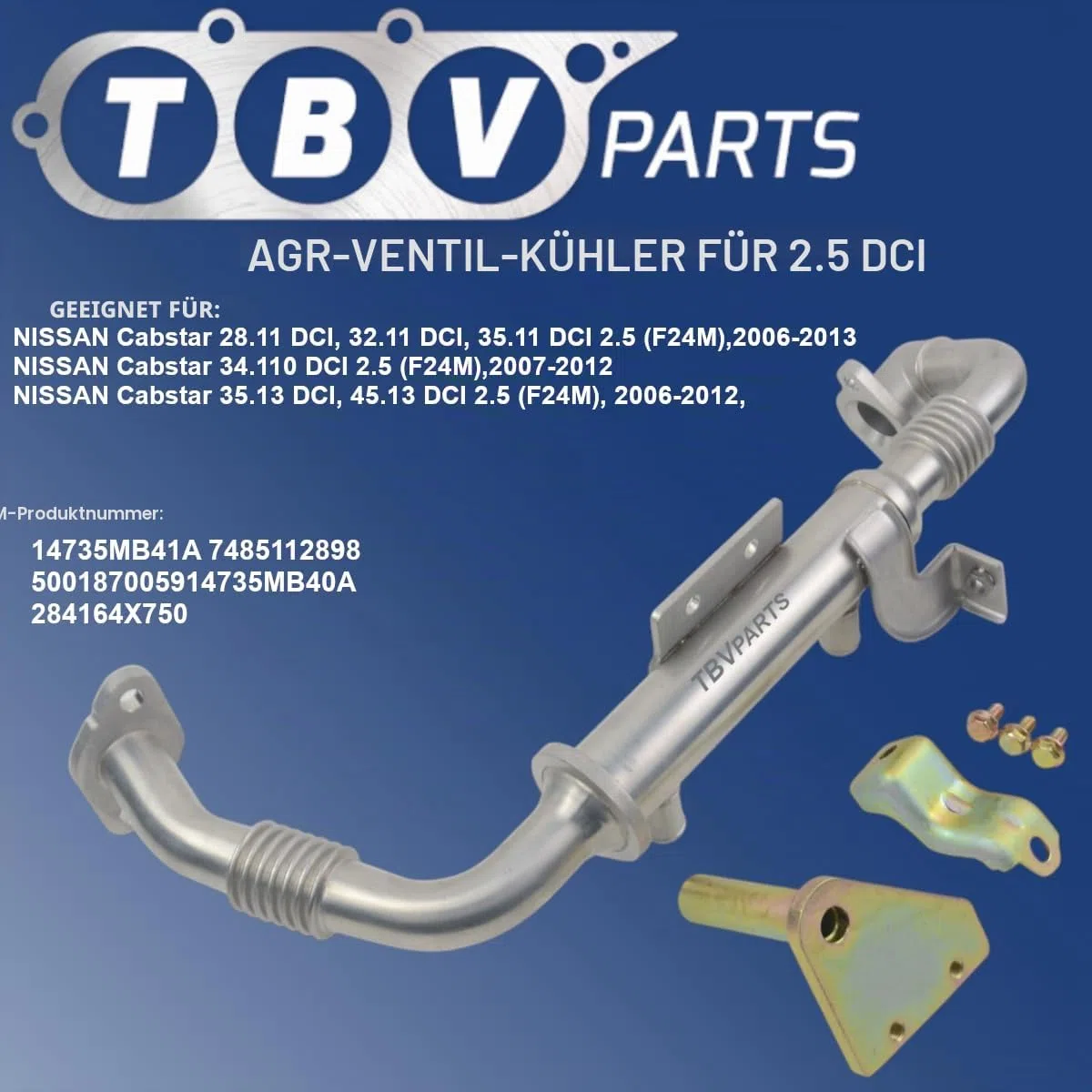 EGR Kuehler fuer Abgasrueckfuehrung, praezise Passform, dichte Verbindung, ersetzt OE 14735MB41A 7485112898 5001870059 14735MB40A 284164X750, montagefreundlich, fuer F24M F24W 2.5