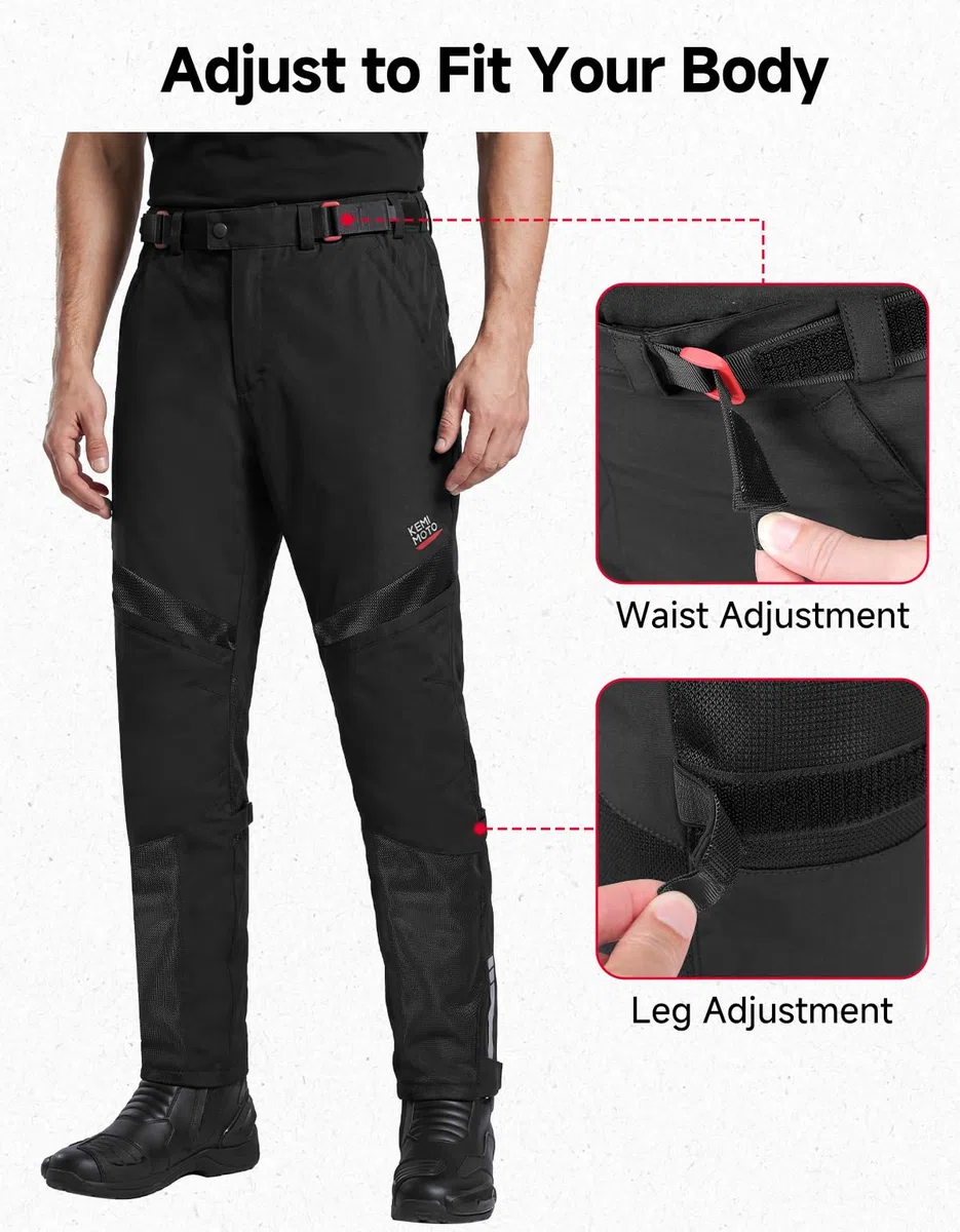KEMIMOTO Motorradhose Sommer, Atmungsaktive Mesh Tourenhose mit CE-Protektoren, Stretch Bikerhose mit 4 großen Taschen, Größenverstellbar, für Touring & Alltag
