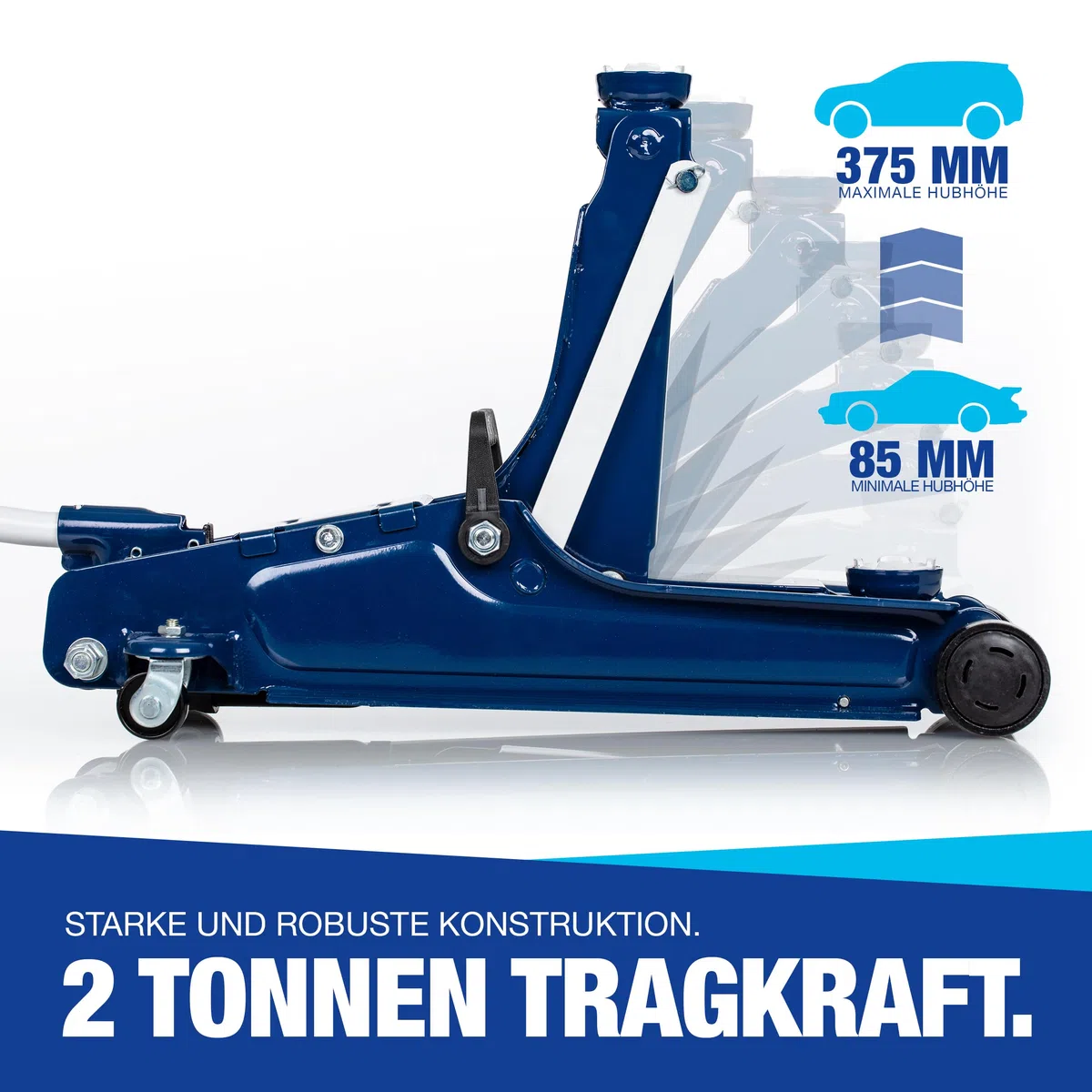 NTG HYDRAULISCHER WAGENHEBER 2T – TÜV-zertifizierter Flacher Rangierwagenheber für PKW & tiefergelegte Fahrzeuge – 85–375 mm Hubhöhe – Wagenheber Hydraulisch mit 2.000 kg Tragkraft und Gummiauflage