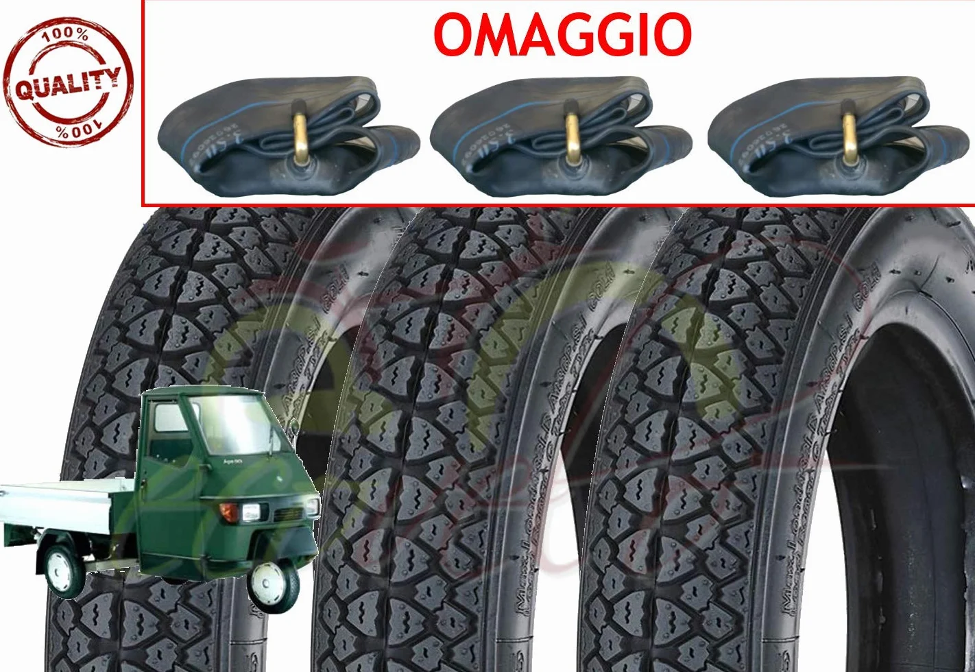 Union EGE10DMU Set 3 Reifen 100/90-10 + 3 Luftkammern für Piaggio Ape Scooter Vespa Vespa 61L Reifen Design M I C H E L I N