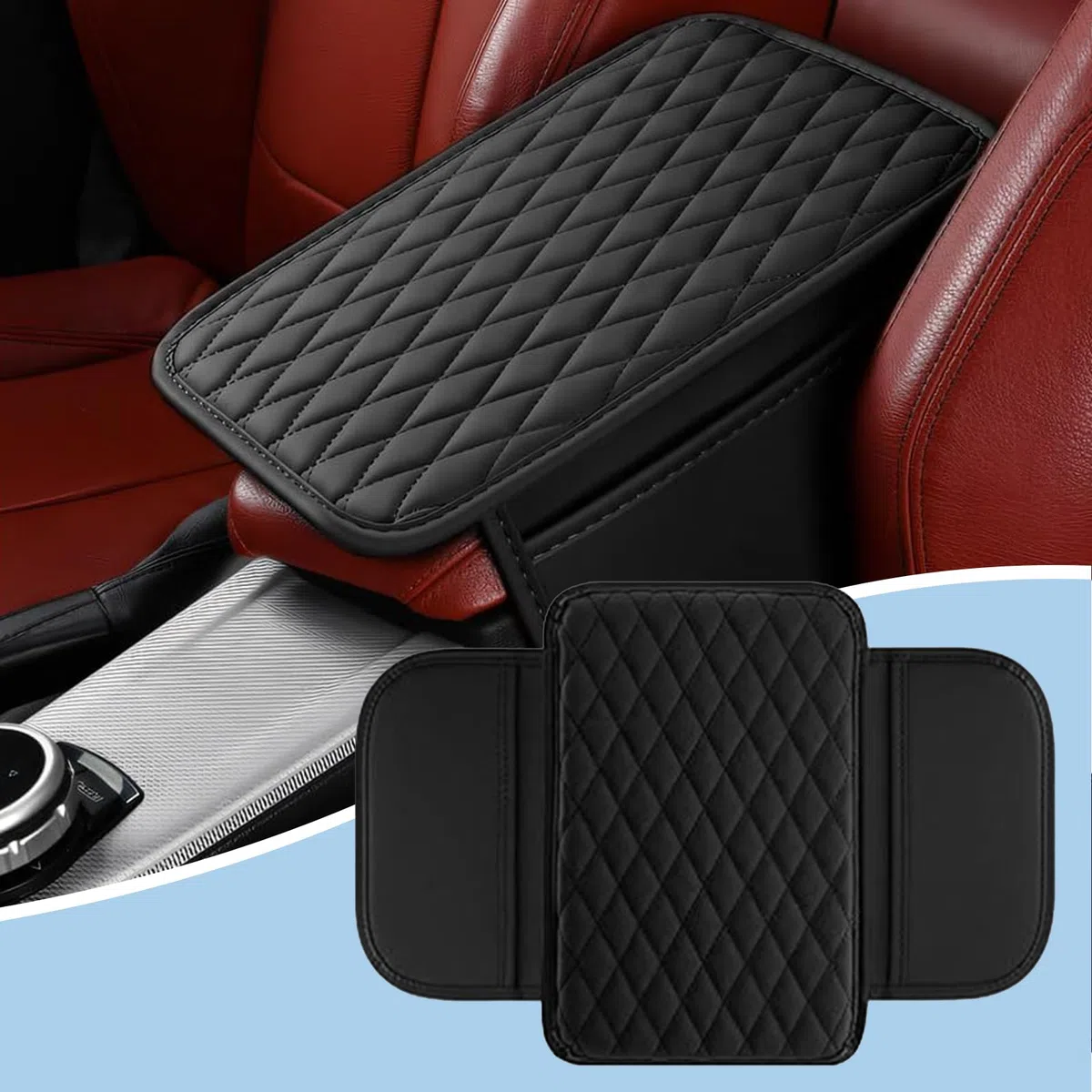 Armlehne Auto, Armlehnen Polster Auto Universal Inklusive 2 Aufbewahrungstasche, Mittelkonsole Autos Box Matte Memory-Schaum, Armlehnenschoner Auto-Innenzubehör für die Meisten Fahrzeuge (Schwarz)