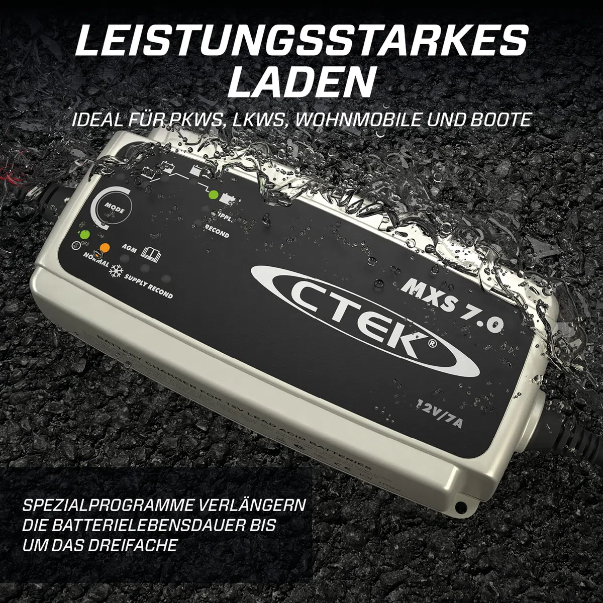 CTEK MXS 7.0, Batterieladegerät 12V Für Größere Fahrzeugbatterien, Batterieladegerät Boot, LKW, Wohnwagen, Wohnmobil Ladegerät, Versorgungsfunktion, Rekonditionierungsmodus Und Winterprogramm