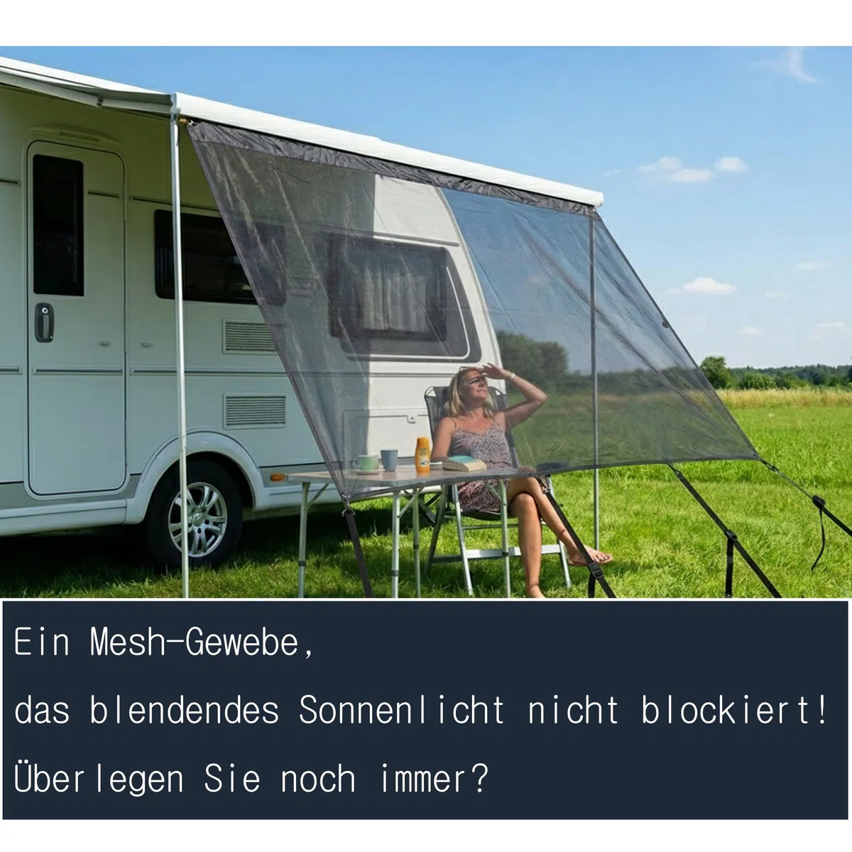 AIRIS Sun & Rain Blocker – Markisenvorderwand oder Seitenwände für Markisen – Premium Baumwollgewebe – Sicht- und Sonnenschutz für Camper & Wohnmobil – deutlich kühler als Polyester