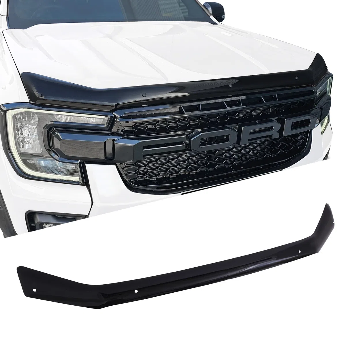 Motorhauben-Deflektor Insektenschutz für 2023–2026 T9 Ford Ranger Wildtrak, Raptor, XL, XLT, Limited, Tremor, Wildtrak X, Platinum, PMMA Acryl, UV-beständig, wetterfest, glänzend schwarz
