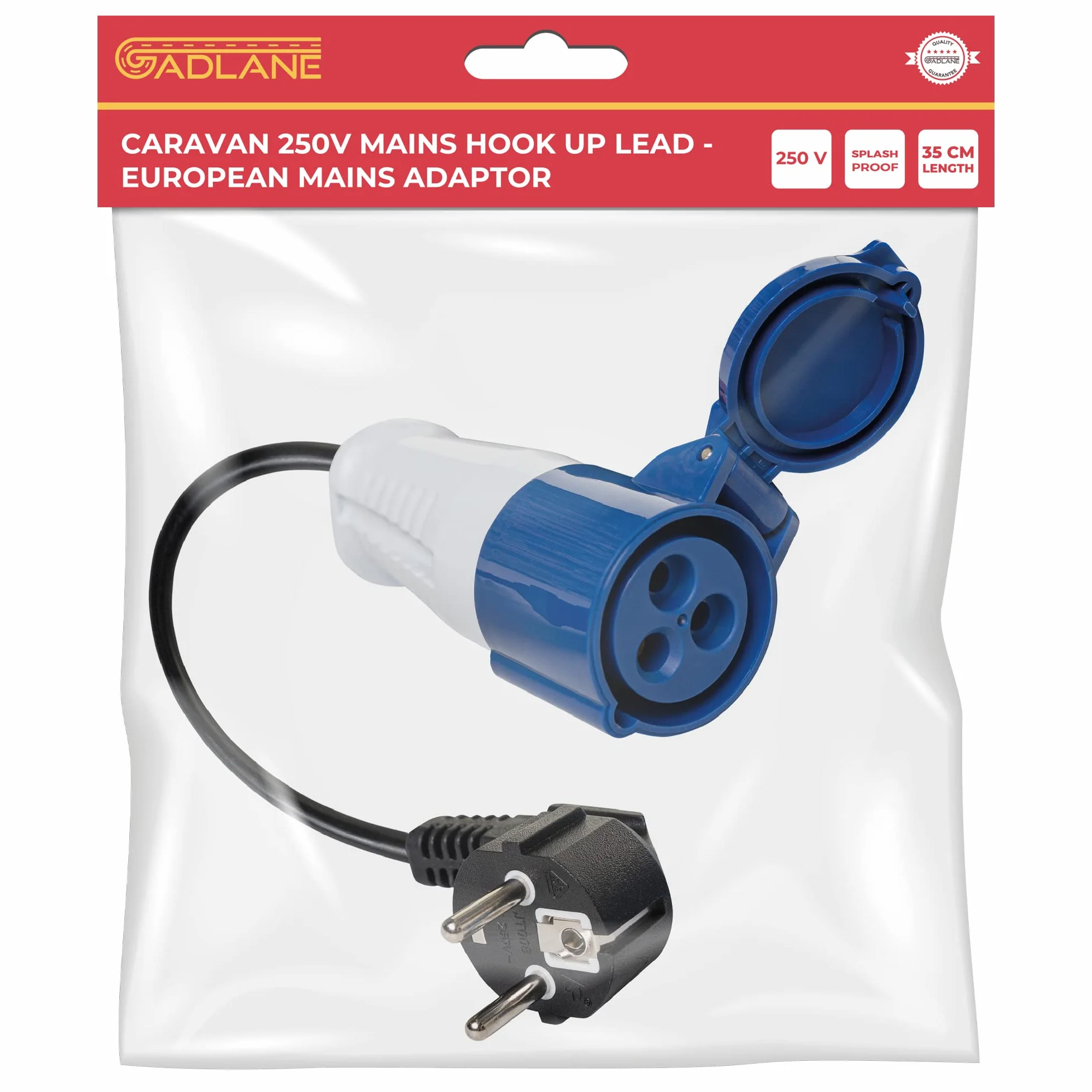 GADLANE Adapter für Wohnwagen 16A - Europäischer Adapter für Camping, elektrisch, wasserdicht IP44 - Steckdose für Camping - Länge von 35 cm (200-250V)