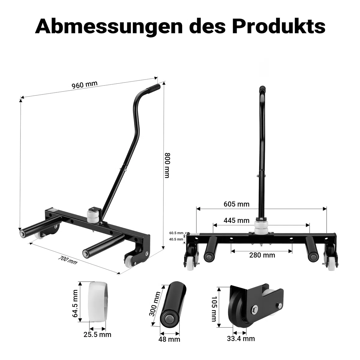 XPOtool Reifenmontagewagen bis 250 kg, Radheber aus Stahl als Radmontagehilfe für 17-56,5 cm (6,5-22,5") Reifen zum Reifen Wechsel, Reifen Montage