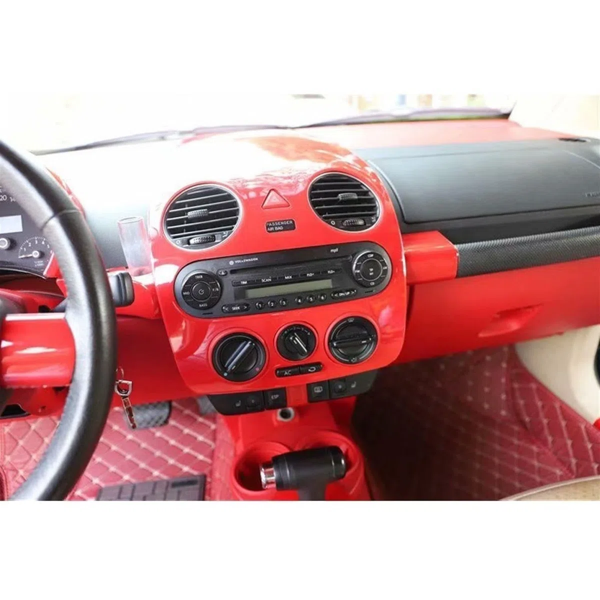 Automobilinnenraum Kompatibel mit VW für Beetle 2003 2004 2005 2006 2007 2008 2009 2010 ABS-Auto-Armaturenbrett-Mittelkonsolenabdeckung Lüftungsschlitzverkleidung Auto-Styling(Color:Carbon Fiber Black