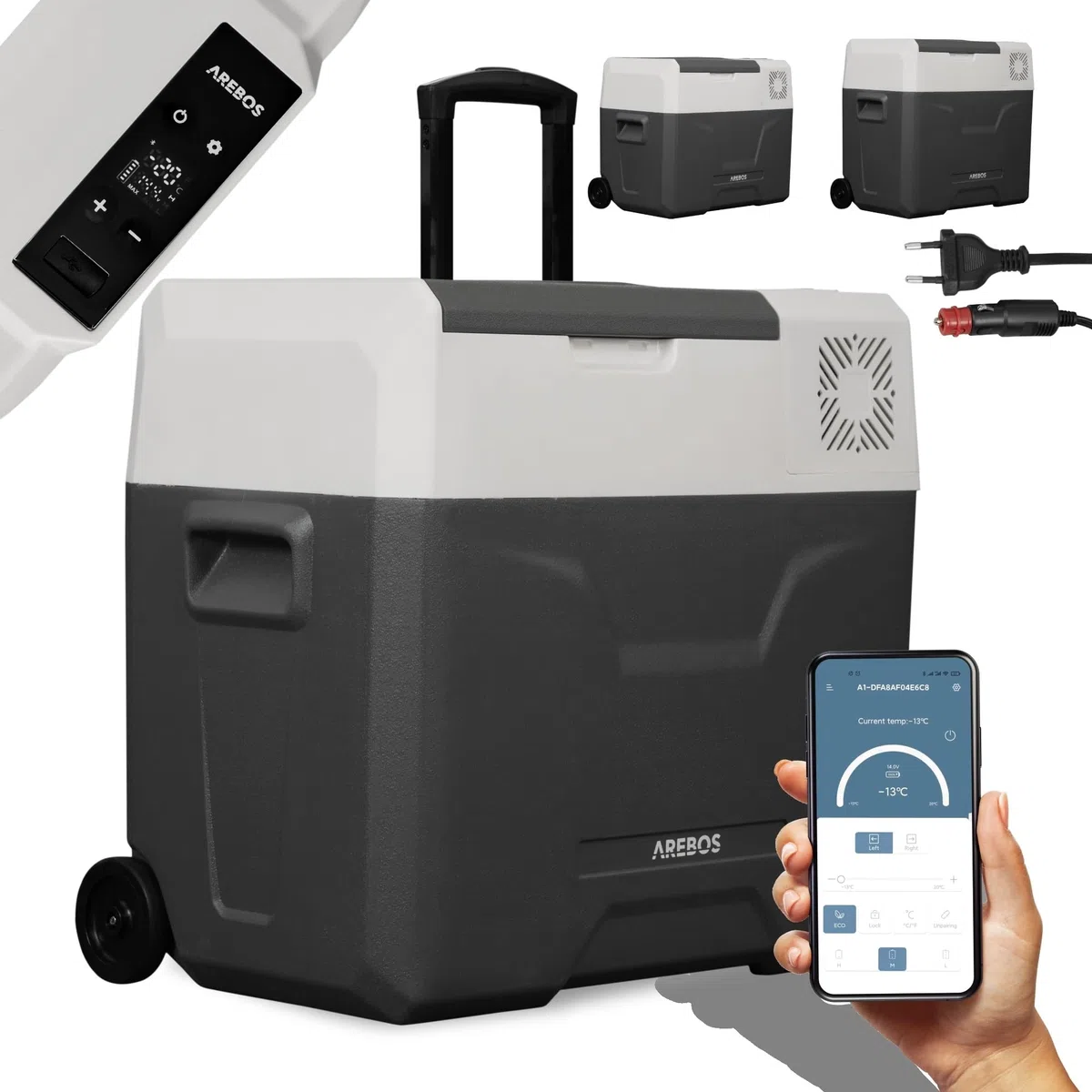 Arebos Kompressor Kühlbox 47L Elektrische Gefrierbox mit APP & Smart-Steuerung Kühl- und Wärmefunktion 12/24V 230V