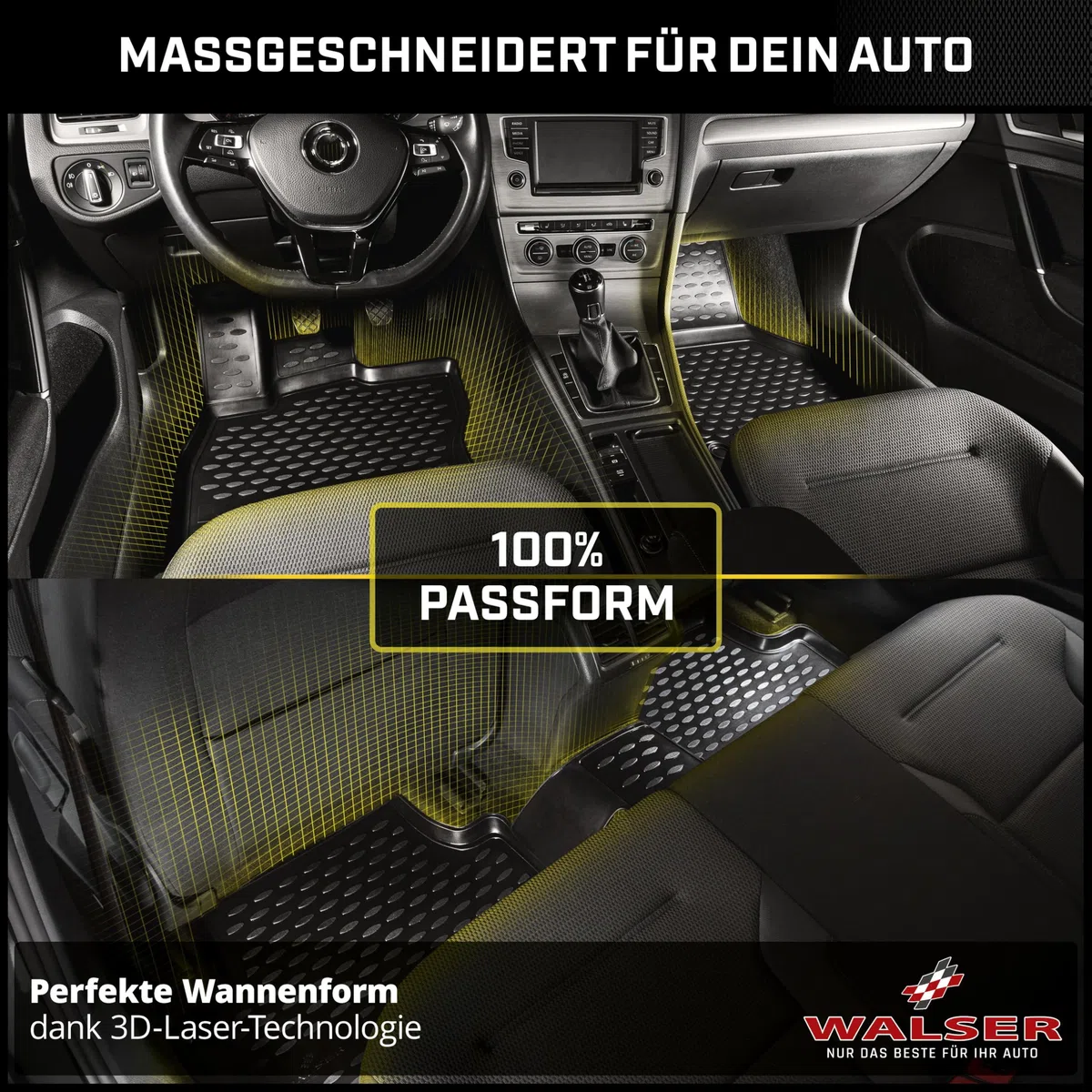 WALSER XTR Gummi Fussmatten Auto für Tesla Model 3 (5YJ3) 2017-Heute, 100% passgenaue Auto Fußmatten, robuste Universal Fußmatte Auto, Gummimatten Auto, Auto Fussmatten Gummi