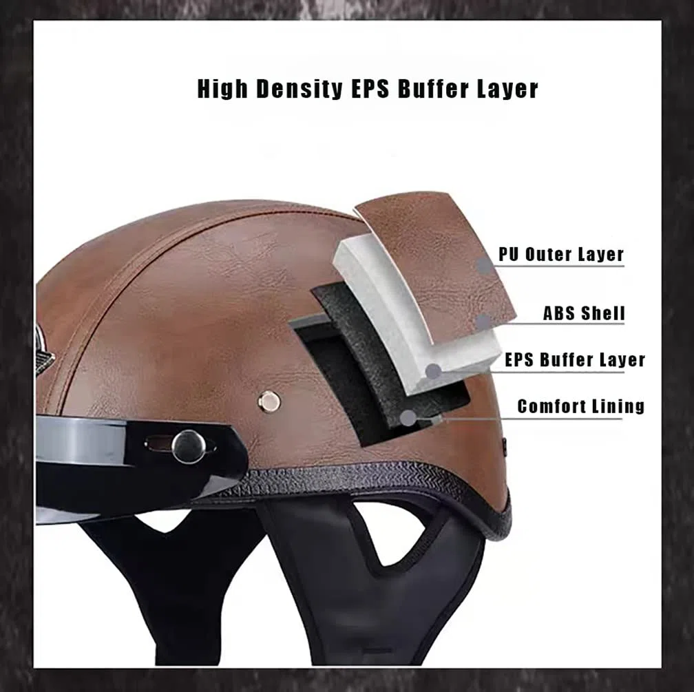 Halbhelme Motorradhelm, Pu-Leder Half Helm Mit Schutzbrille, DOT/ECE-Zulassung Retro Halbschalenhelm, Mit Visier Schnellverschluss，Motorradhelm Halbschalenhelm Mit ECE