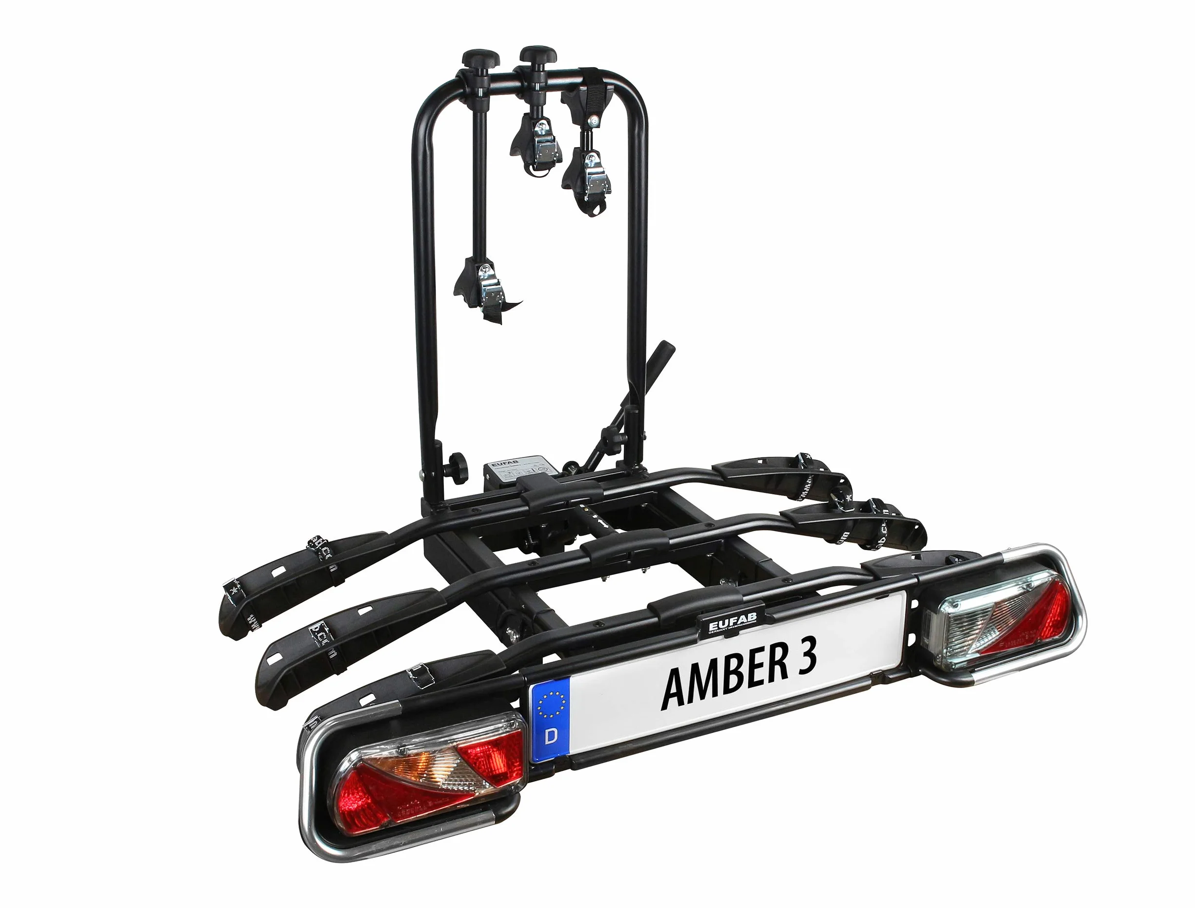 EUFAB 11555 Fahrradträger AMBER 3, E-Bike geeignet, teilweise vormontiert, Diebstahlschutz, für 3 Fahrräder, für Anhängerkupplung