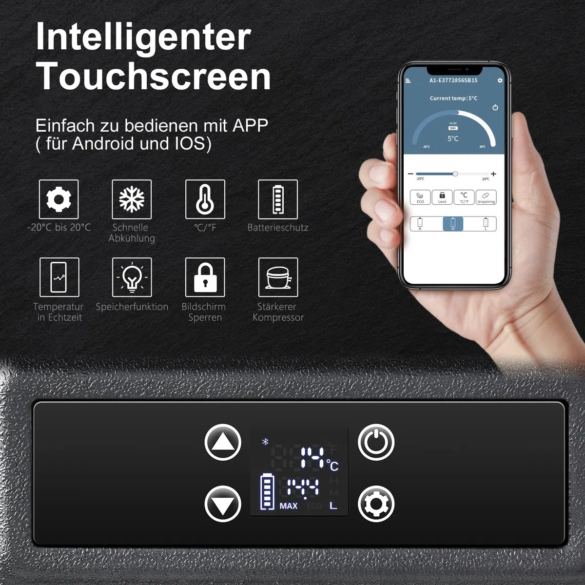 AAOBOSI 55L Kompressor Kühlbox, APP, LED, -20°C bis 20°C, 12/24V & 100-240V, mit Rädern