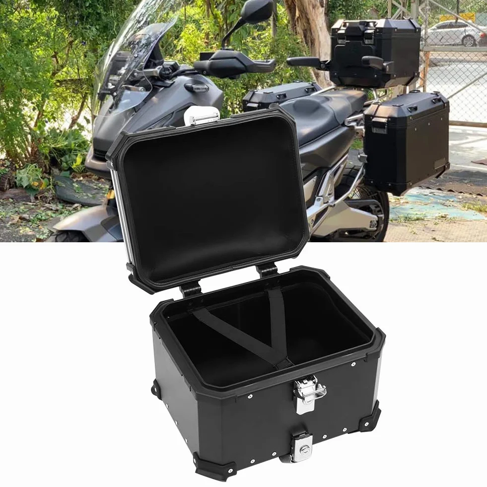 BigKing Motorrad Topcase 45L – Wasserdichter Motorradkoffer mit Schloss & 2 Schlüsseln, Universal Heckbox für Roller & Motorrad, CNC-Aluminium Gepäckbox (Schwarz)