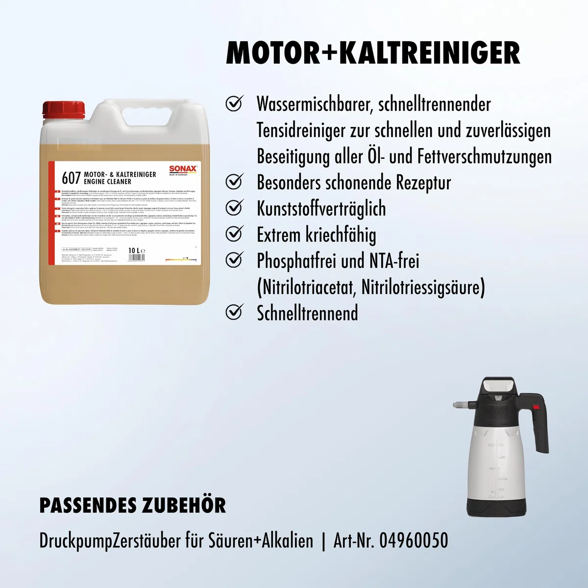 SONAX Motor+KaltReiniger (10 Liter) beseitigt schnell und zuverlässig alle Öl- und Fettverschmutzungen von Motoren, Maschinenteilen, Aggregaten und Werkzeugen | Art-Nr. 06076000