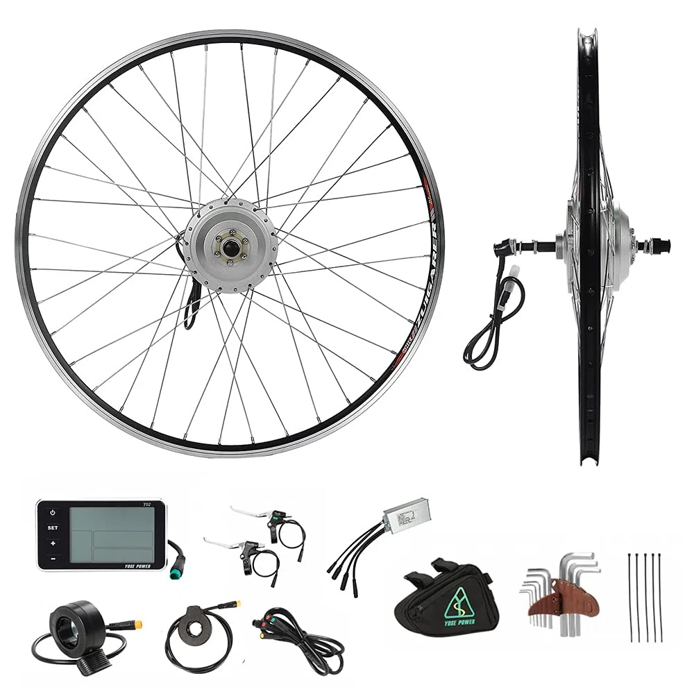 YOSE POWER E-Bike Conversion Kit 36V350W 26" Zoll Hub Motor Schraubritzel Heckmotor Umbausatz Freilauf Silber mit LCD Display