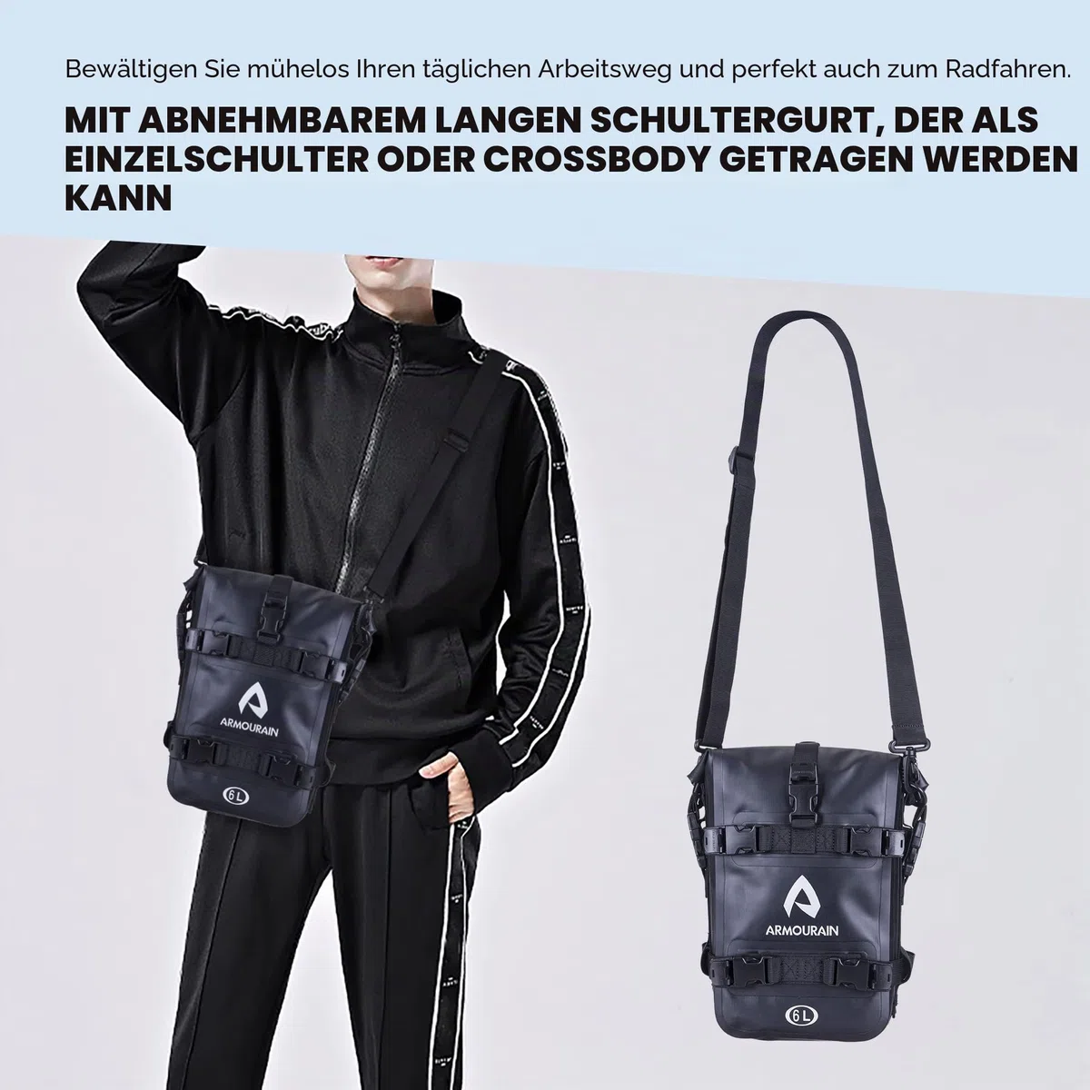 Motorrad Stoßstangen Seitentasche Wasserdicht 6L 8L 15L Sturzbügel Seitentaschen mit Schultergurt Seitenkoffer PVC Schwarz