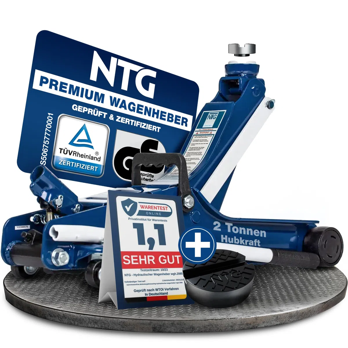 NTG HYDRAULISCHER WAGENHEBER 2T – TÜV-zertifizierter Flacher Rangierwagenheber für PKW & tiefergelegte Fahrzeuge – 85–375 mm Hubhöhe – Wagenheber Hydraulisch mit 2.000 kg Tragkraft und Gummiauflage