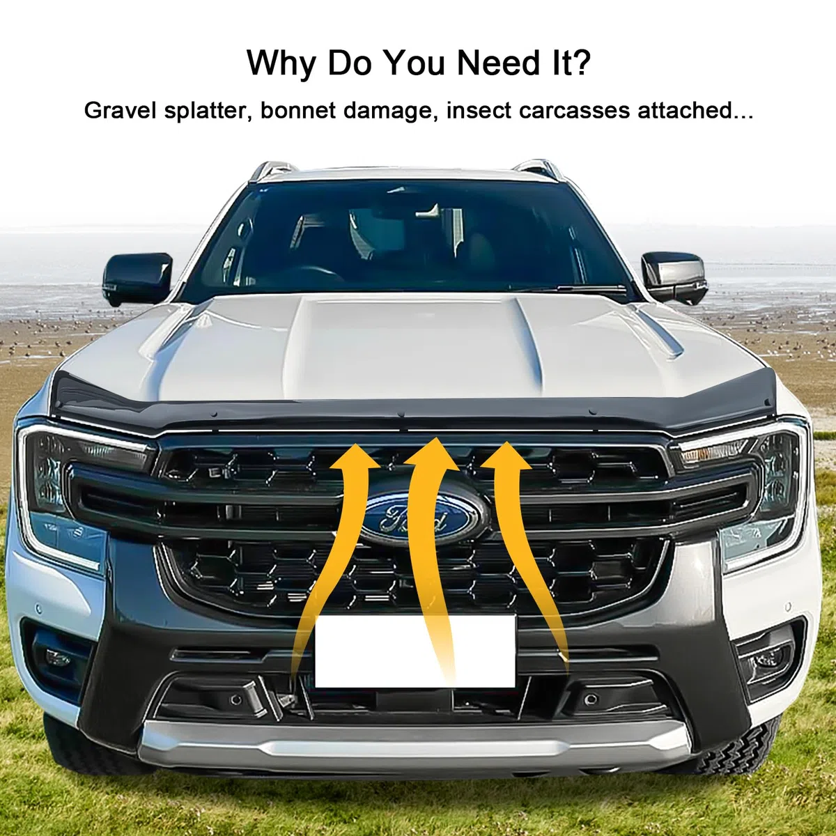 Motorhauben-Deflektor Insektenschutz für 2023–2026 T9 Ford Ranger Wildtrak, Raptor, XL, XLT, Limited, Tremor, Wildtrak X, Platinum, PMMA Acryl, UV-beständig, wetterfest, glänzend schwarz
