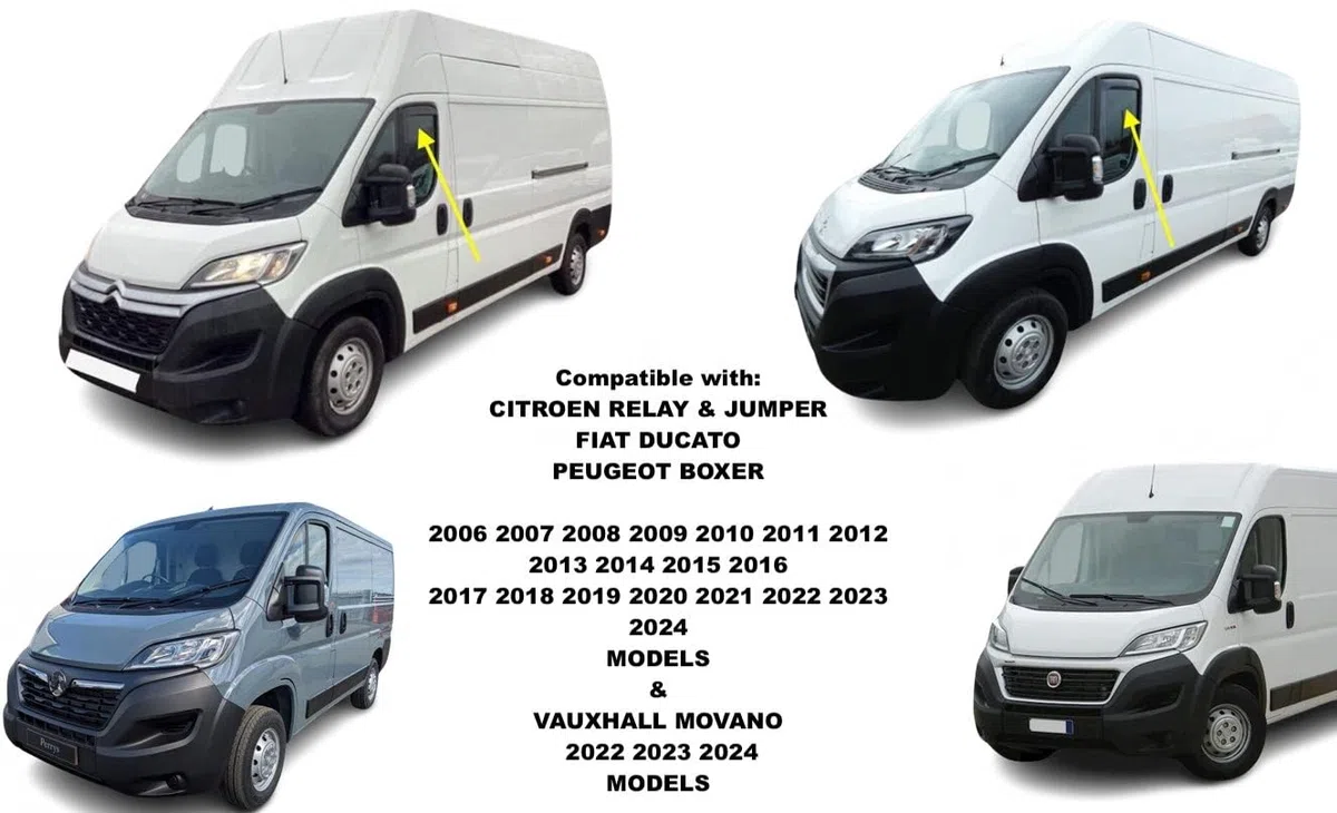 Set mit 2 Windabweisern, kompatibel mit Peugeot Boxer, passend für Citroen Relais und Jumper, passend für Fiat Ducato 2007 2008 2009 2010 2011 2012 2013 2014 2015 2016 2017 2018 Modelle 2019, 2020,