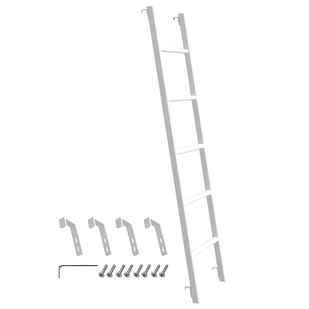 Treppe Hochbett Leiter 127/140/152/168 cm, Wohnmobil-Etagenbettleiter mit 4 Haken und Fußkappen, Metall-Twinbett Trittleiter für Zuhause, Wohnheim, Belastbarkeit 150 kg (152cm, Weiß)