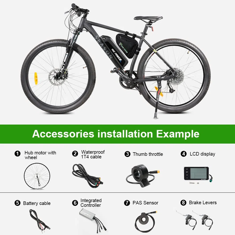 YOSE POWER E-Bike Conversion Kit 36V350W 26" Zoll Hub Motor Schraubritzel Heckmotor Umbausatz Freilauf Silber mit LCD Display
