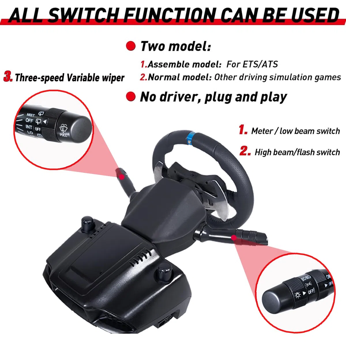 Benshuuk DIY Drehsignalwischer Hebel Kombinationsschalter für G27 / G29 / G920 / G923 oder Moza Spiel Lenkrad; PC Rennsimulator für ATS ETS2 OMSI 2 Euro/American Truck (For G27/G29/G920)
