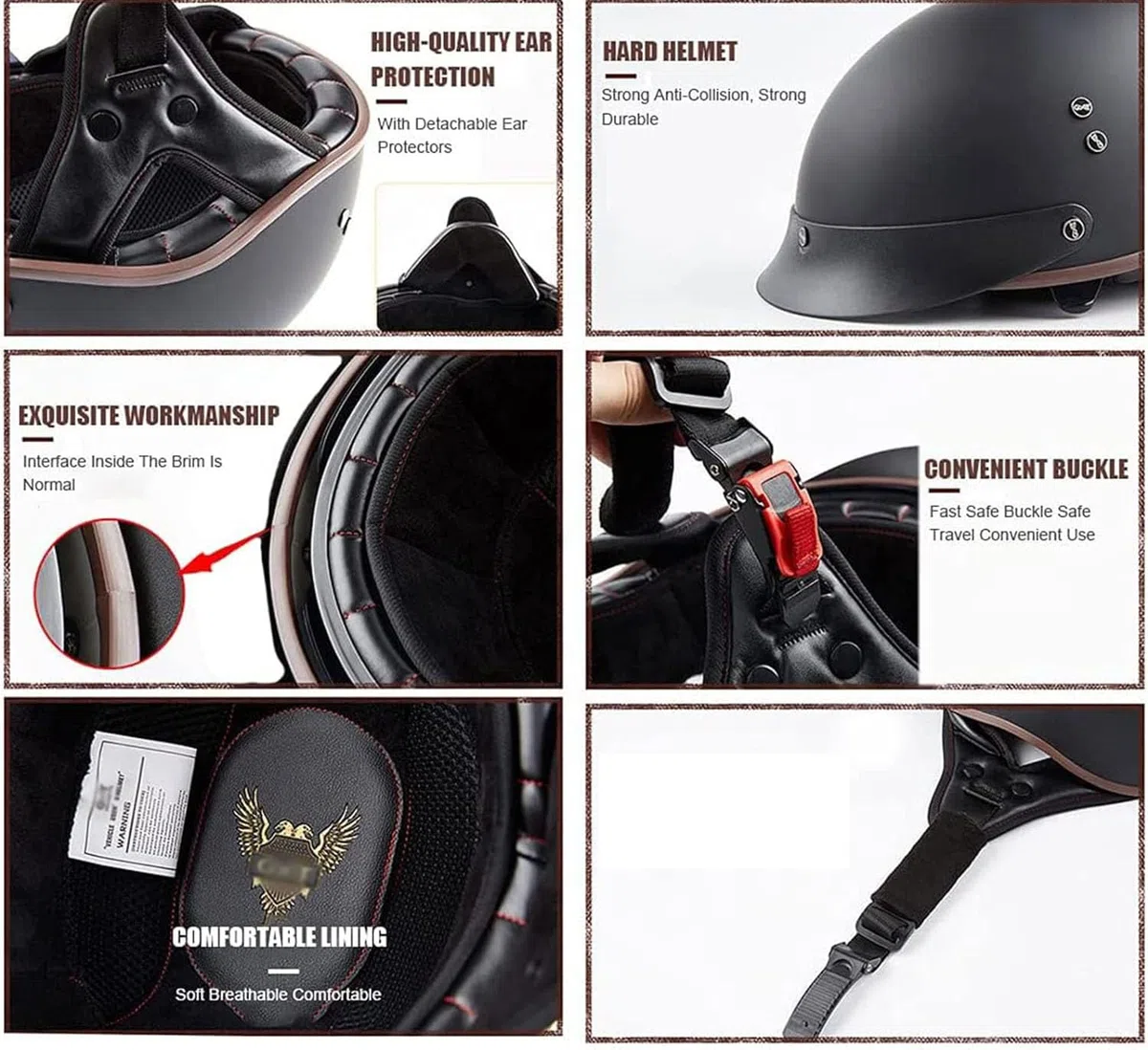 Halbschalenhelm mit ECE Motorradhelm Herren Damen Brain Cap Retro Motorrad Jethelm Halbhelm Halbschale Helm Rollerhelm Chopper Scooter Helm Sturzhelm mit Visier