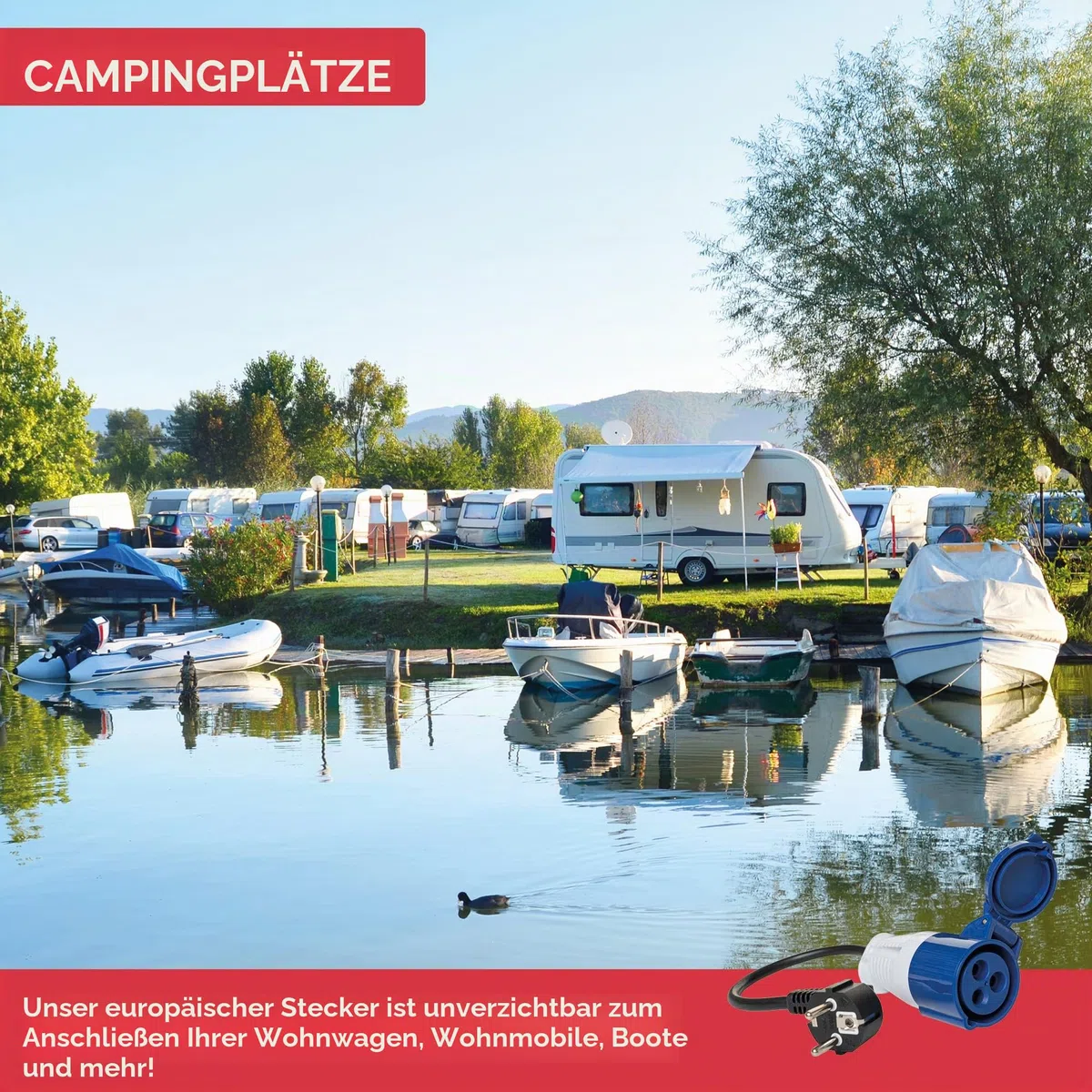 GADLANE Adapter für Wohnwagen 16A - Europäischer Adapter für Camping, elektrisch, wasserdicht IP44 - Steckdose für Camping - Länge von 35 cm (200-250V)