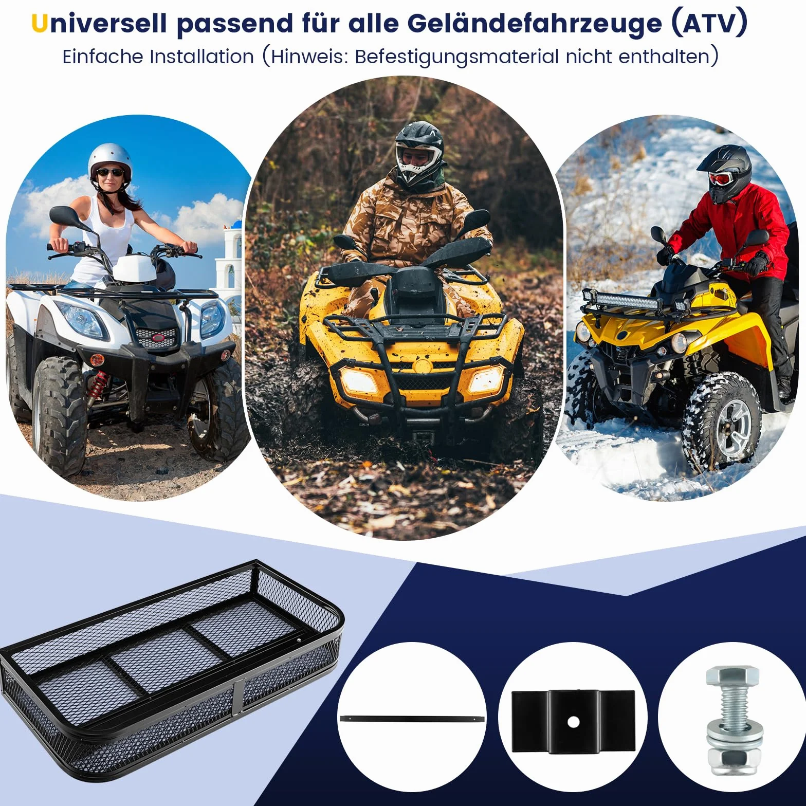 COSTWAY ATV-Frontladekorb, Frontgepäckkorb, Gepäckträgerkorb, ATV/UTV-Zubehör-Aufbewahrungskorb, ATV-Laderaumbox, 92 x 44 x 16,5 cm