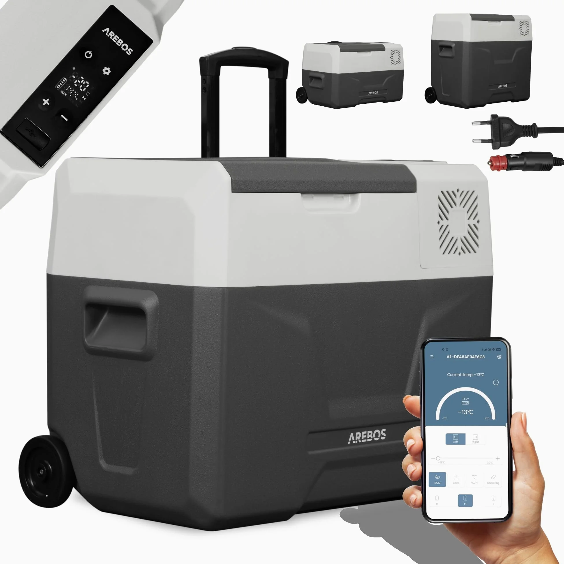 Arebos Kompressor Kühlbox 39 Liter 12/24V 230V bis -20°C mit APP Smart-Steuerung USB