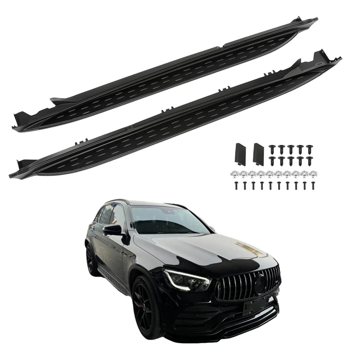 Trittbretter Seitenbrett Set Kompatibel mit Mercedes Benz GLC X253 C253 2015-2022, Belastbar bis 360KG, Seitenschweller mit Halterung, Aluminium Schweller, rutschfest, robust, Links & Rechts