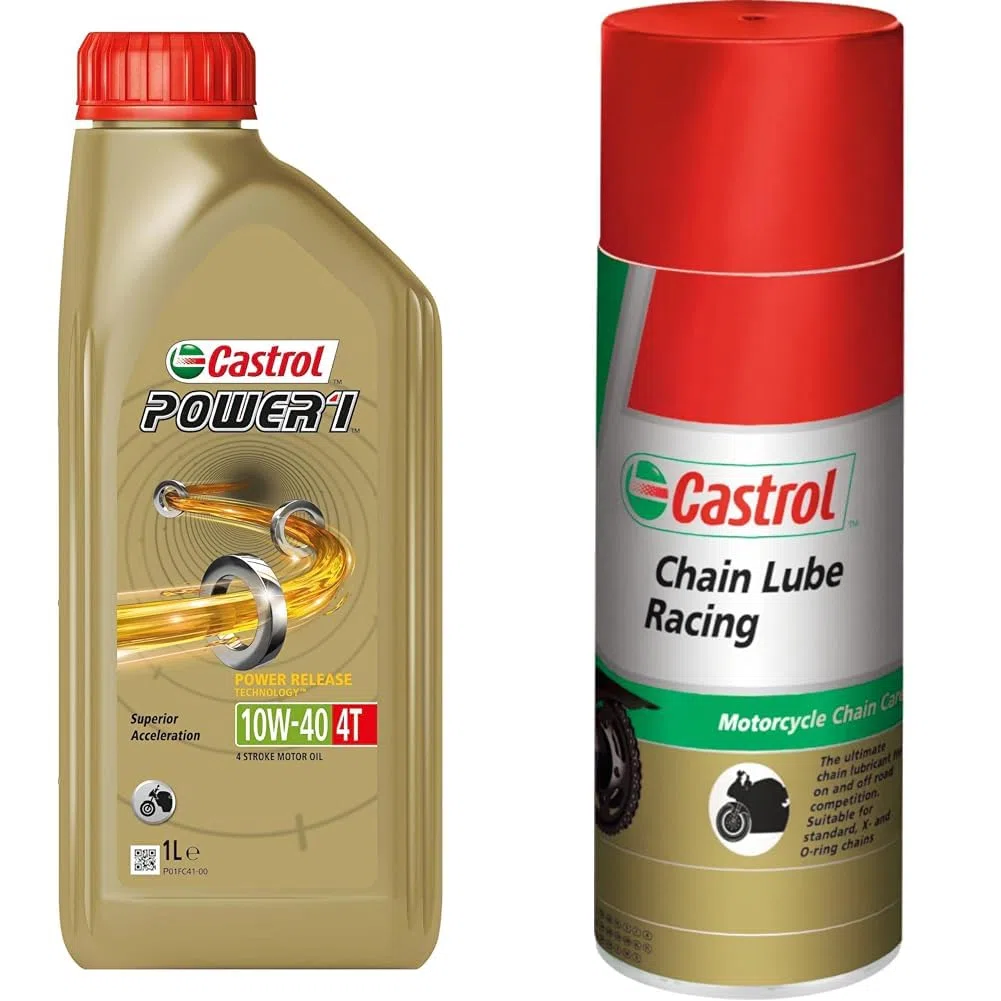 Castrol POWER1 4T 10W-40 Motoröl 1L + Castrol Chain Lube Racing Hochleistungskettenspray 400 ML