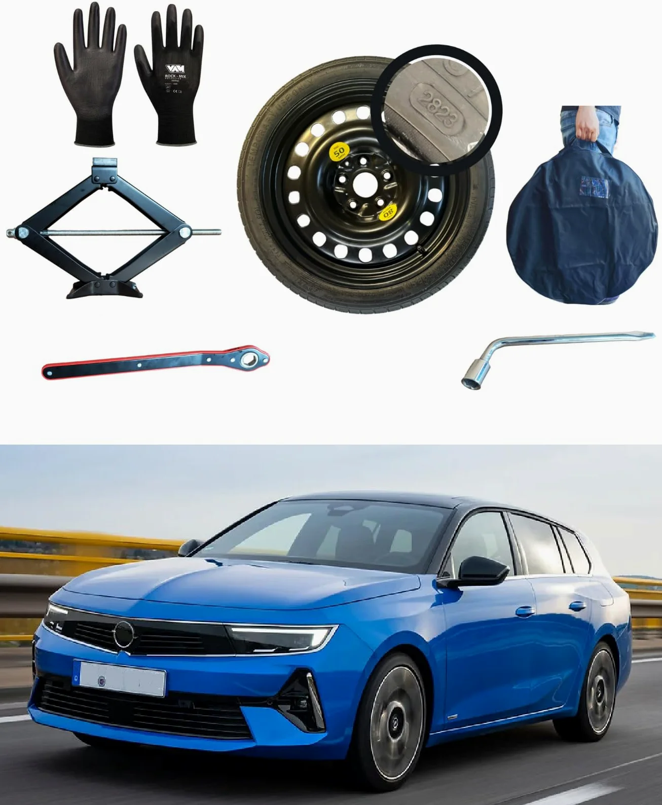 Notrad 17" kompatibel mit Opel Astra L mit Wagenheber, Schlüssel, Handschuhe und Tasche