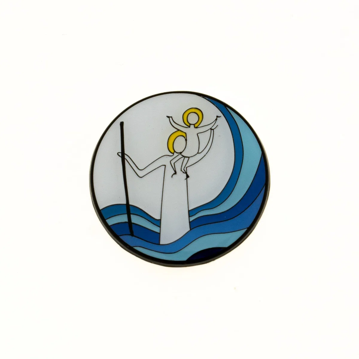 Herzmensch Christophorus-Plakette klein fürs Auto Schutzpatron Autoplakette Gute FAHRT Schutzengel selbstklebend 3,5 cm Heiliger Christopherus blau weiß Email