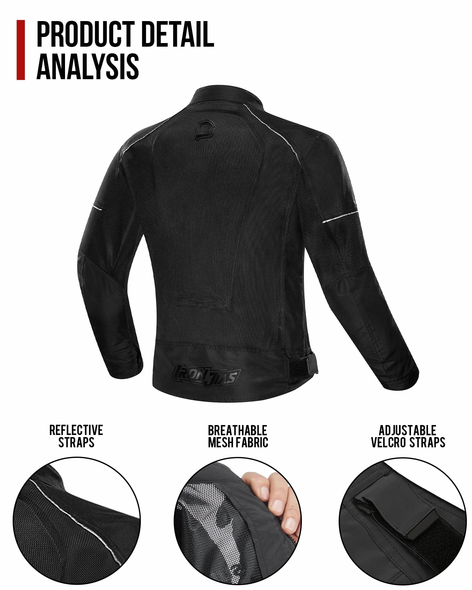IRON JIA’S Motorradjacke Herren Abnehmbare Zertifizierte Motorradprotektoren Sommer Reiten Mesh atmungsaktiv komfortabel Herren Biker Jacke Schwarz-L