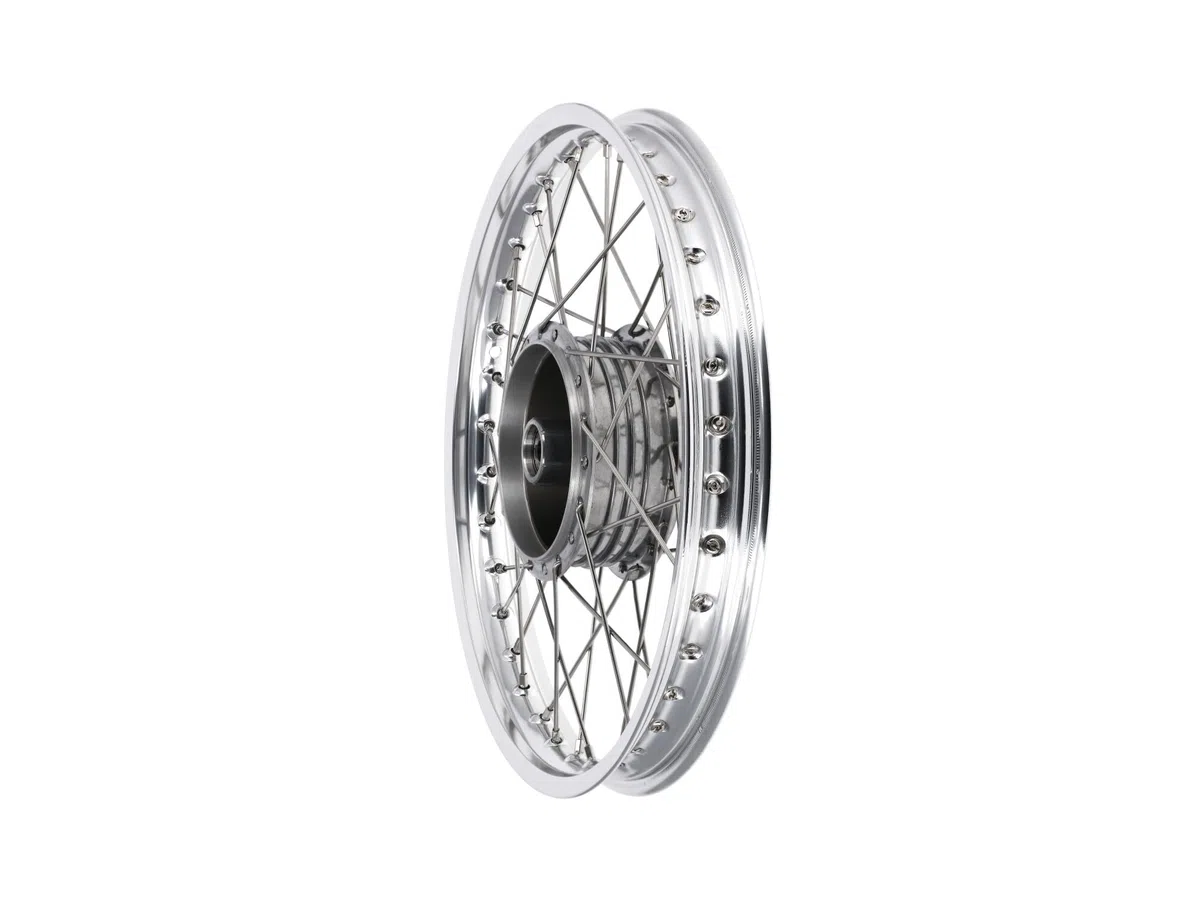 Set: 2x Speichenrad 1,5 x 16" Alufelge poliert + Edelstahlspeichen - für Si