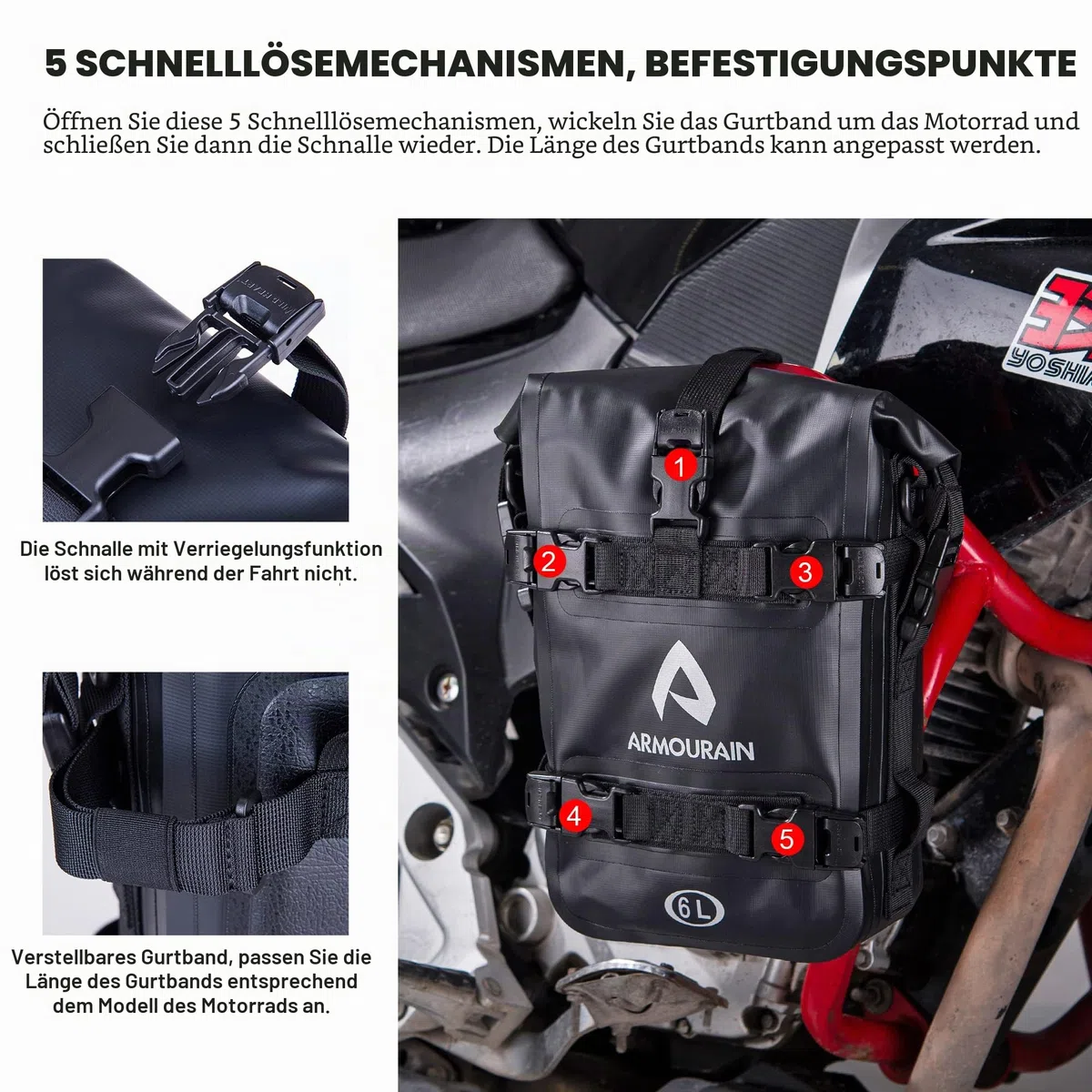 Motorrad Stoßstangen Seitentasche Wasserdicht 6L 8L 15L Sturzbügel Seitentaschen mit Schultergurt Seitenkoffer PVC Schwarz