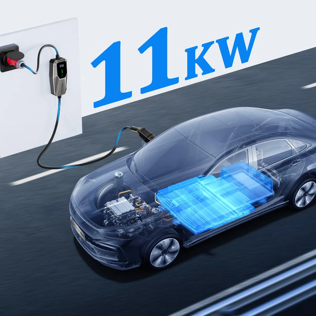 Mobile Wallbox 11kW Typ 2 Ladekabel 6-16A | 5m Mobile Ladestation 3-phasig CEE EV Ladegerät Einstellbarer Strom und Einstellung Startzeit für Allen Elektrofahrzeugen EV PHEV IEC 62196-2 VDLPOWEREU
