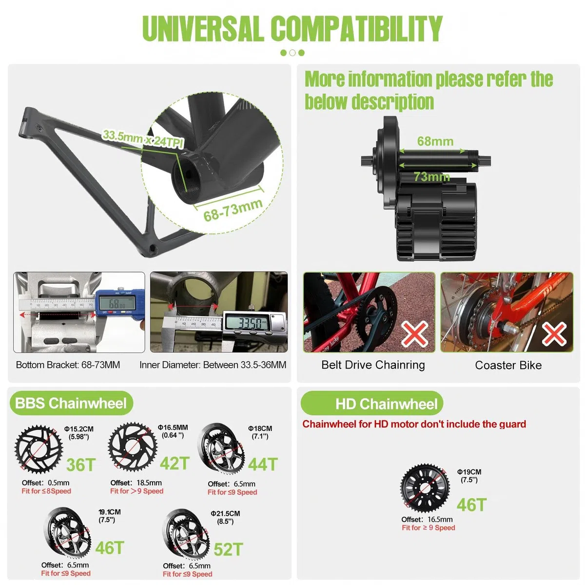 BAFANG 250W 350W 500W 750W 1000W Middle Motor Kit mit optionalem Akku, BBS01 BBS02B HD Mittelmotor DIY 8Fun E-Bike-Umbausatz mit LCD-Display & EBike-Akku für BB 68-120MM E-Bike.