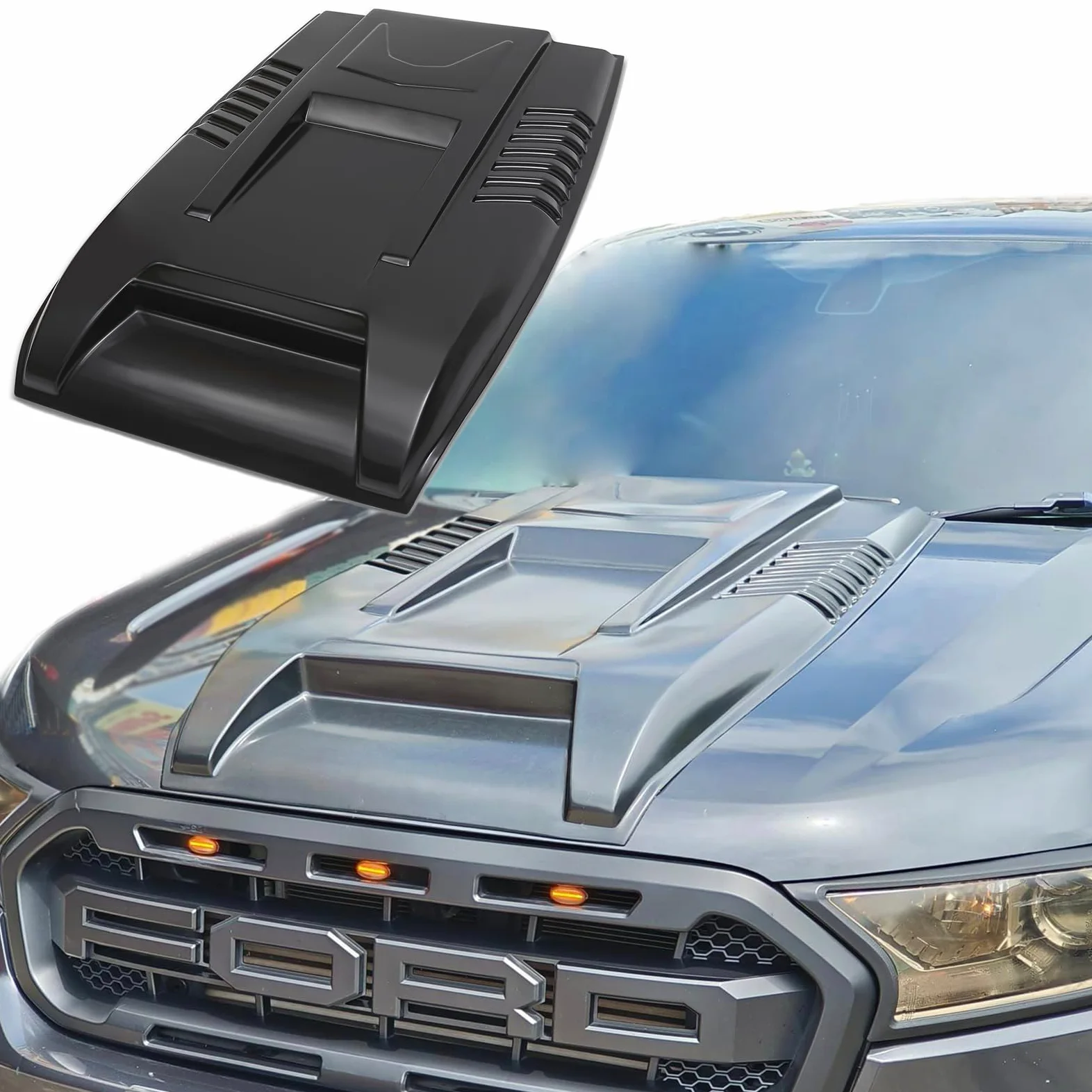 Motorhaubenschaufel für Ford Ranger Wildtrak 2016-2022 T7 T8 ABS UV-beständig Mattschwarz