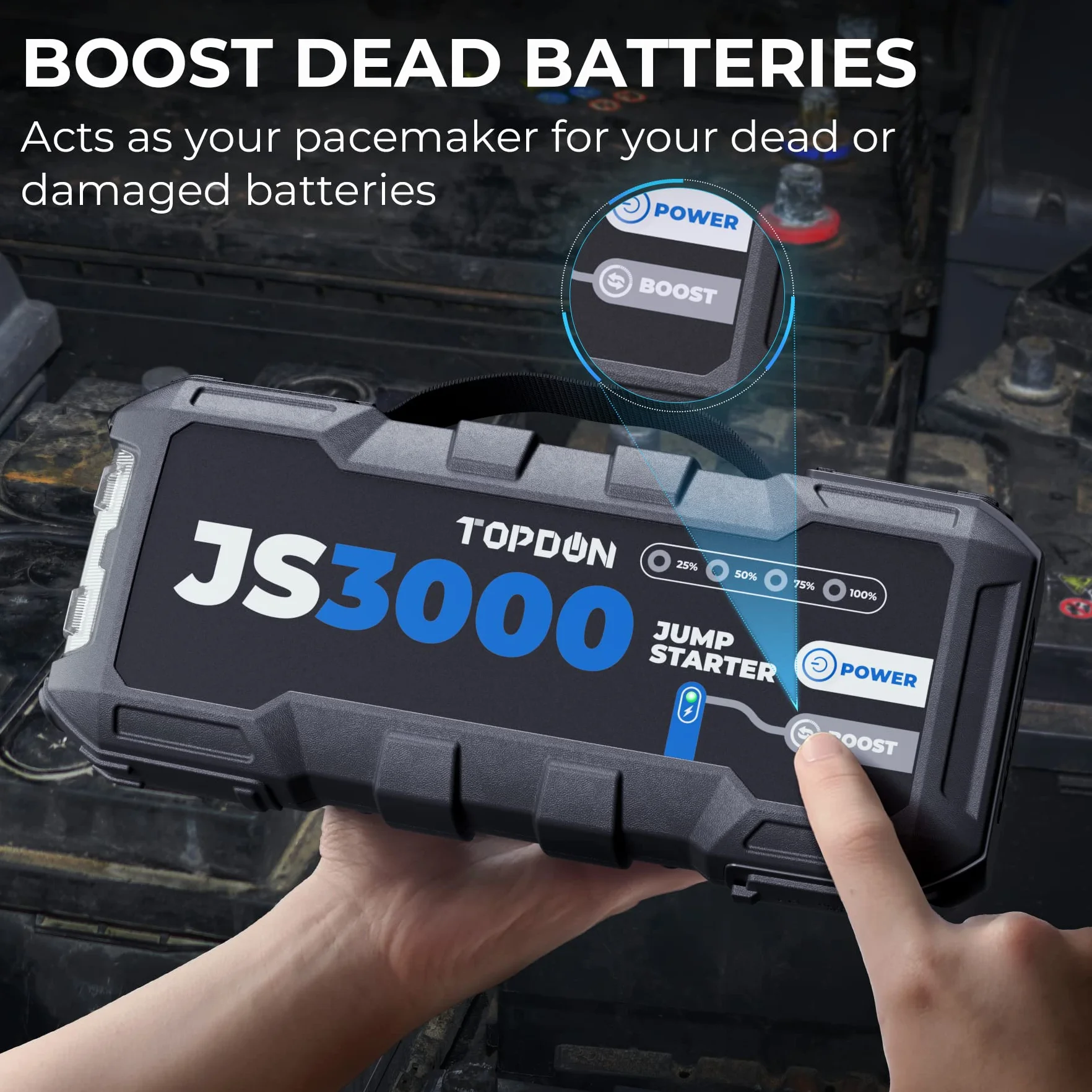 TOPDON JS3000 Starthilfe Powerbank für PKW, 3000A 24000mAh Batterie Booster Auto Starthilfe kfz für bis zu 9,0L Benzin 7,0L Diesel, 12V Car Jump Starter Power Pack mit Kabel, Eva Tasche, LED, PD 45W