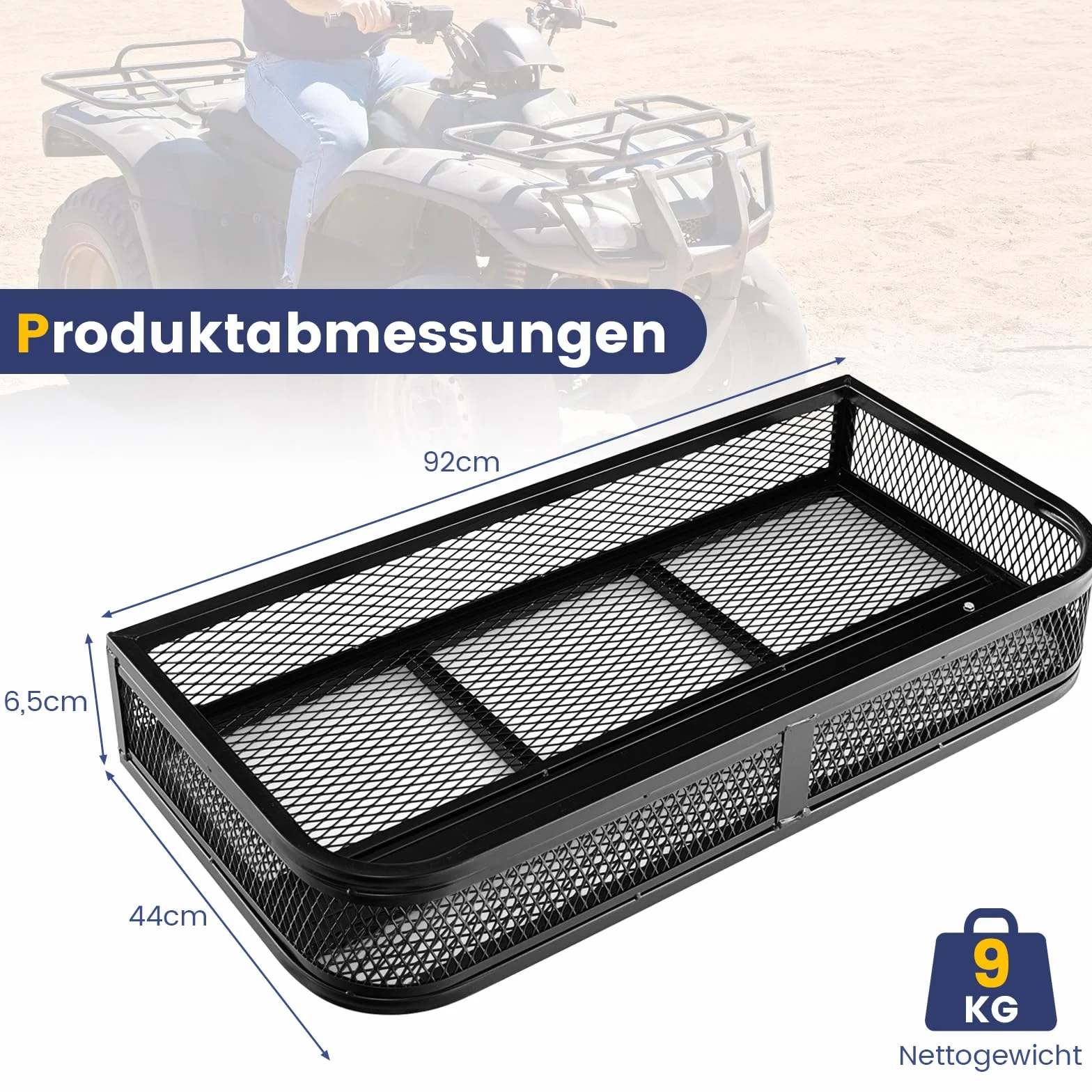 COSTWAY ATV-Frontladekorb, Frontgepäckkorb, Gepäckträgerkorb, ATV/UTV-Zubehör-Aufbewahrungskorb, ATV-Laderaumbox, 92 x 44 x 16,5 cm