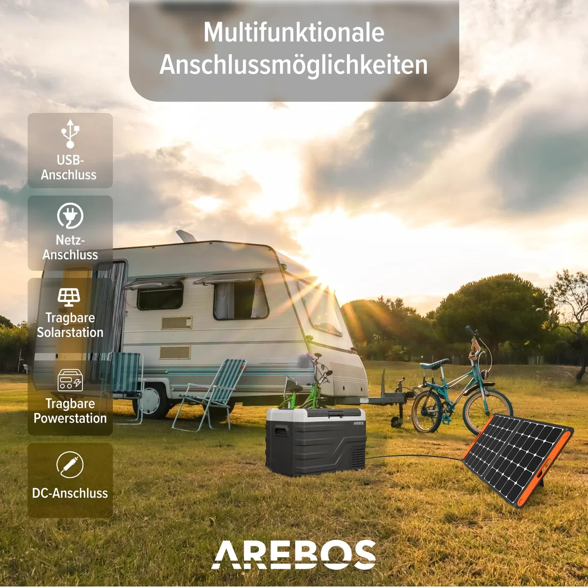 Arebos Kompressor Kühlbox 35 Liter Elektrische Gefrierbox APP Smart-Steuerung Mobile Kühltruhe USB-Anschluss -20 °C 12/24 V 230V Auto LKW Camping Boot Wohnmobil