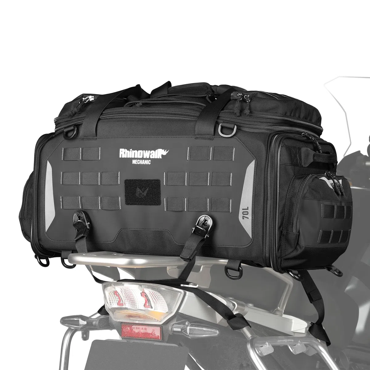 Rhinowalk Motorrad Sitztasche 50-70L Wasserdicht Motor Rücksitztasche Erweiterbar Gepäcktasche Hecktasche Satteltasche Reisetasche Kofferraum Gepäckträgertasche