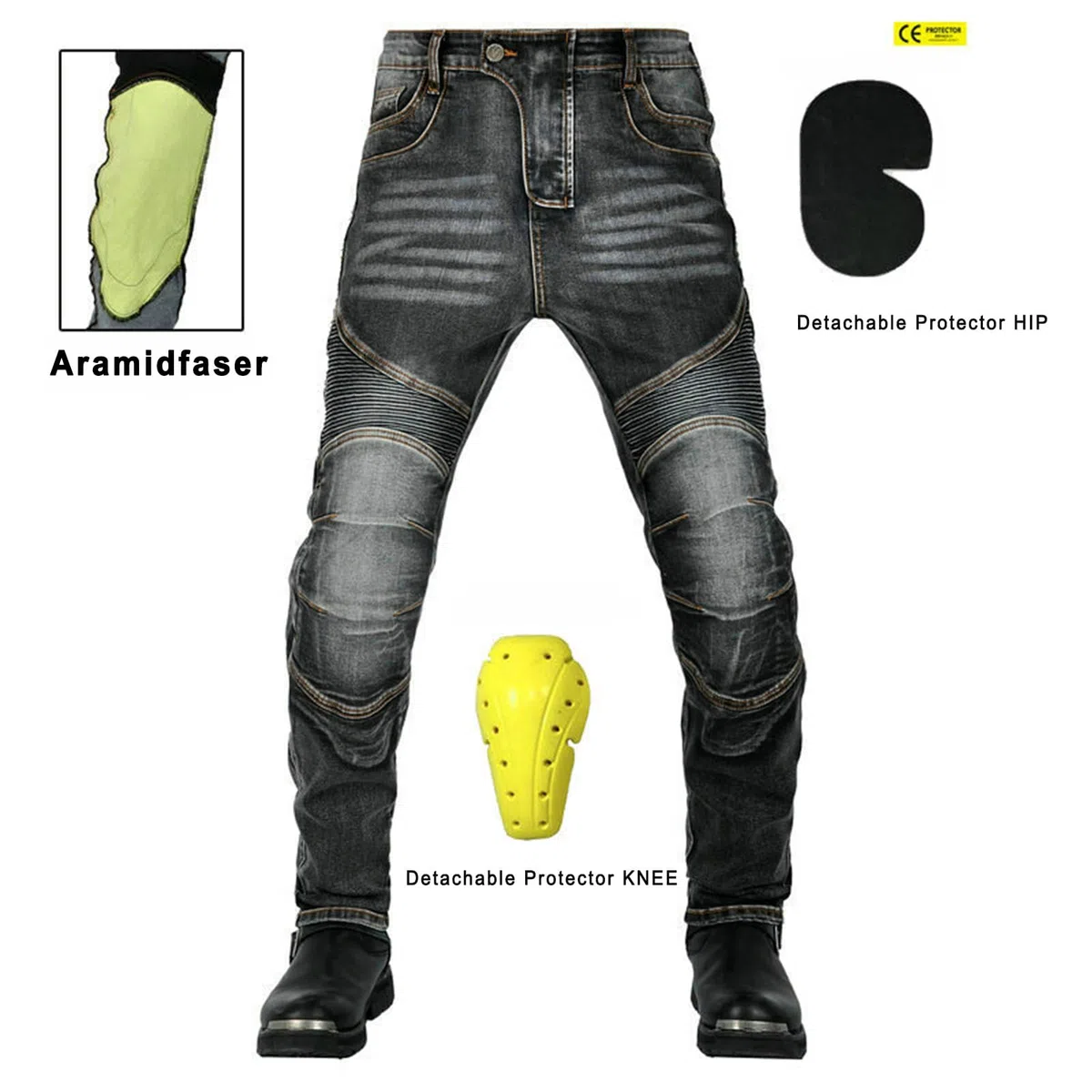 Motorradhose Herren, Motorrad Jeans Herren mit Protektoren, Aramidfaser Jeans Motorrad, Motorrad Hose mit Oberschenkeltaschen