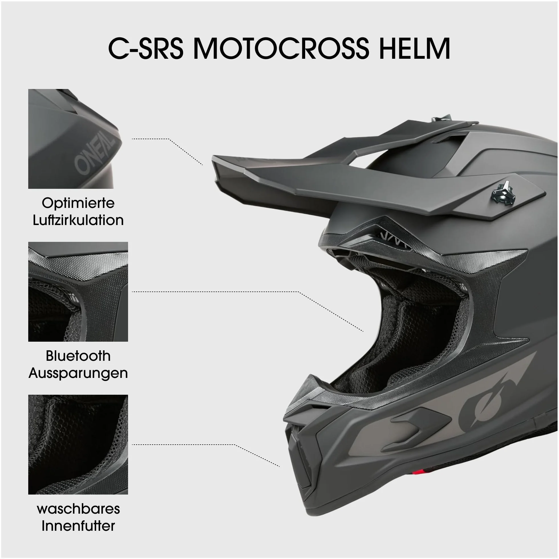 O'NEAL C-SRS Motocross Helm, MX Enduro Motorrad, Starke ABS-Schale, gepolstertes & waschbares Innenfutter, optimale Belüftung, Microlock-Sicherheitsverschluss für Erwachsene (Schwarz M)