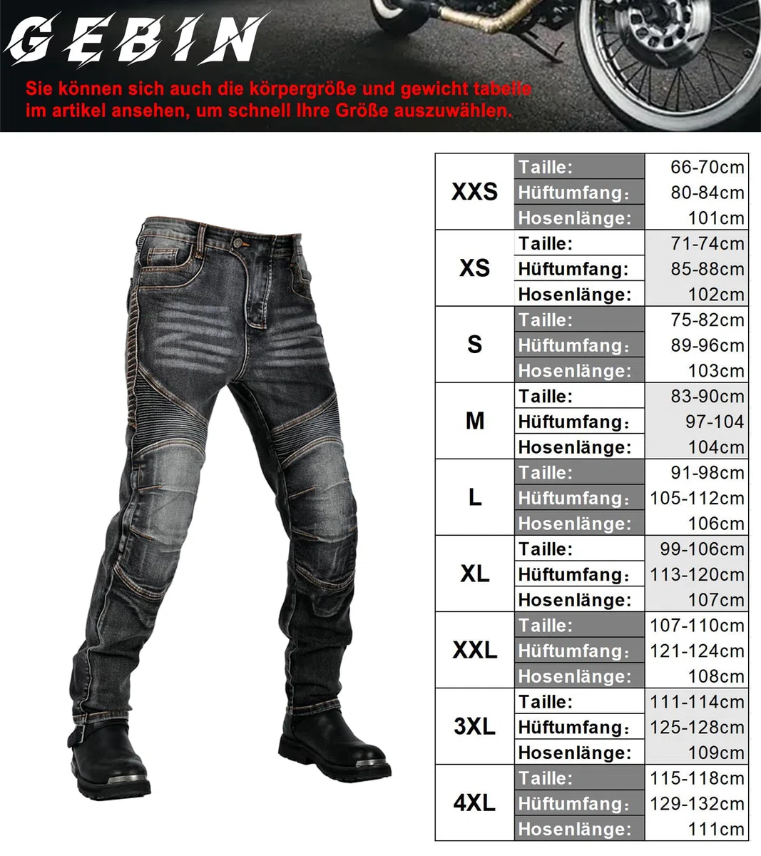 Motorradhose Herren, Motorrad Jeans Herren mit Protektoren, Aramidfaser Jeans Motorrad, Motorrad Hose mit Oberschenkeltaschen